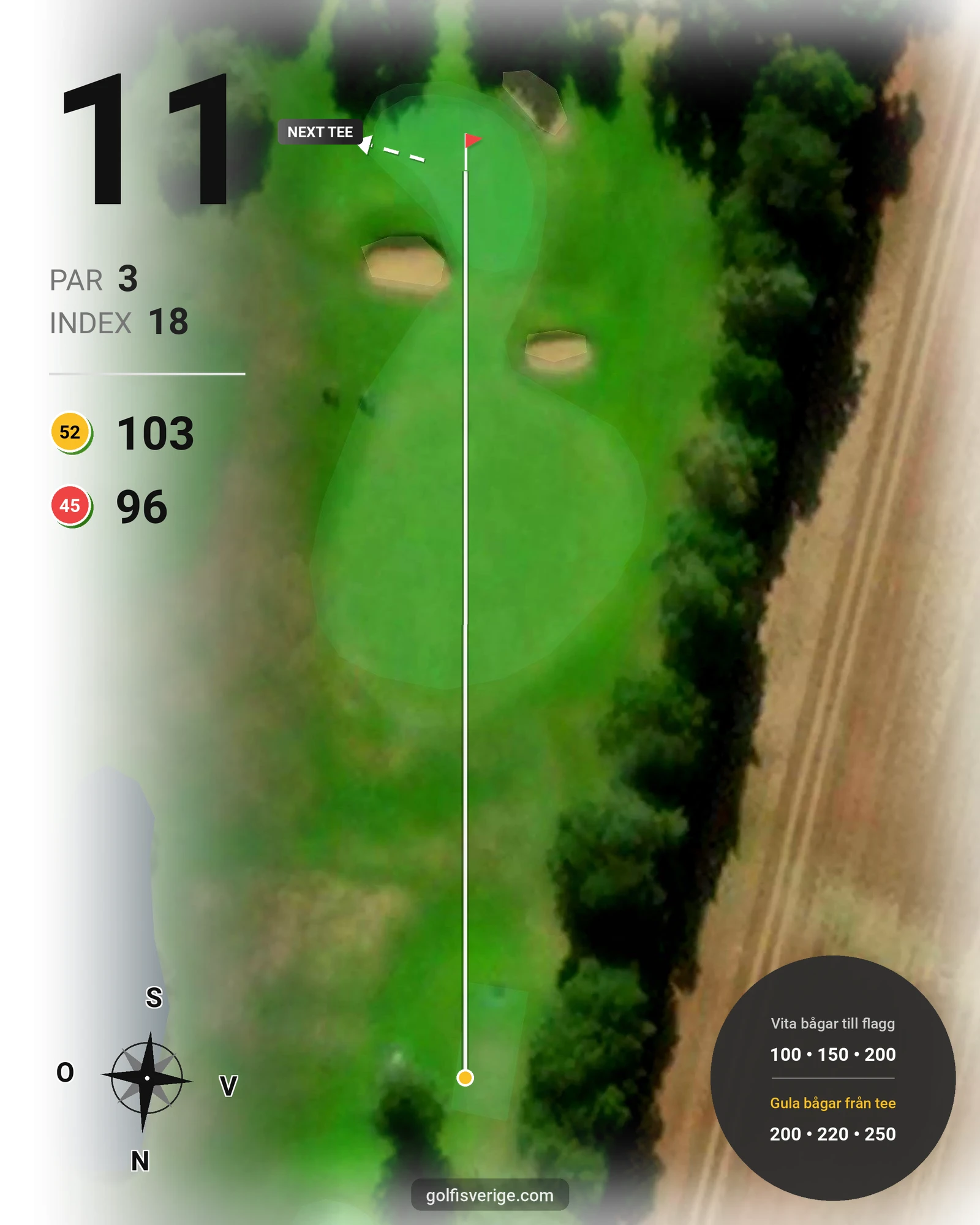 Banguide 2. Parkbanan 9 hål på Allerum Golfklubb - Hål 11 karta