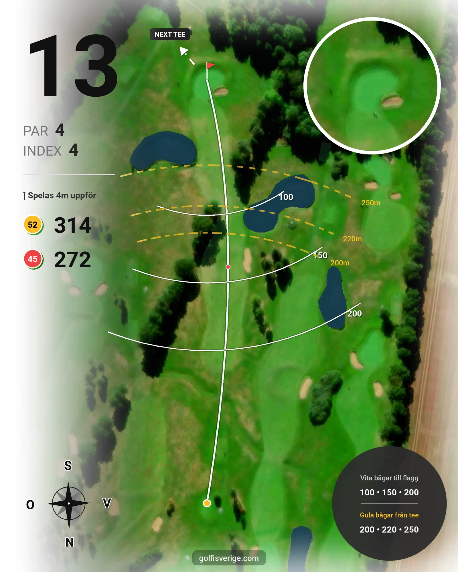 Banguide 2. Parkbanan 9 hål på Allerum Golfklubb - Hål 13 karta