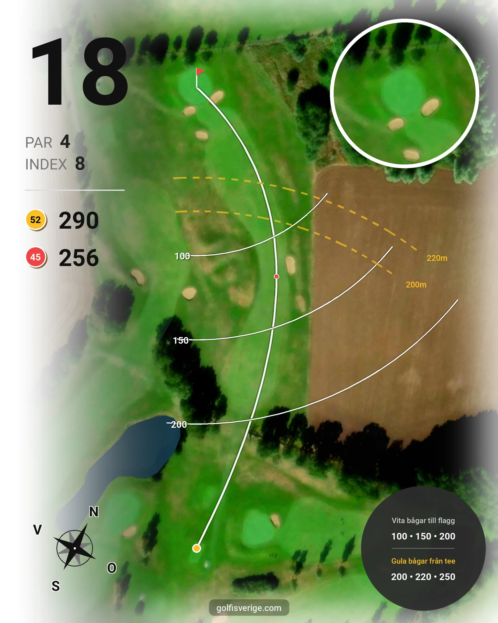 Banguide 2. Parkbanan 9 hål på Allerum Golfklubb - Hål 18 karta