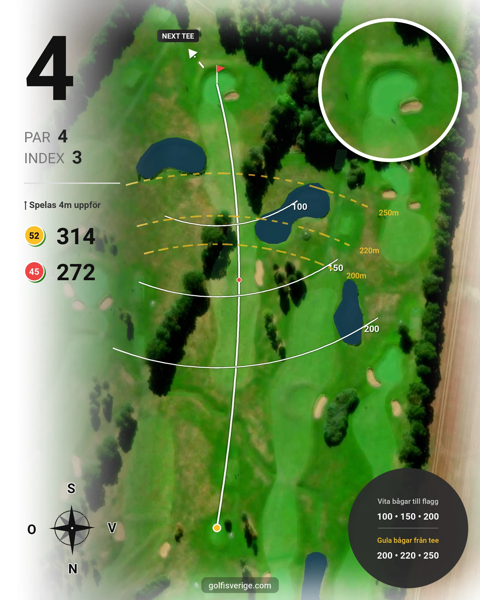 Banguide 2. Parkbanan 9 hål på Allerum Golfklubb - Hål 4 karta