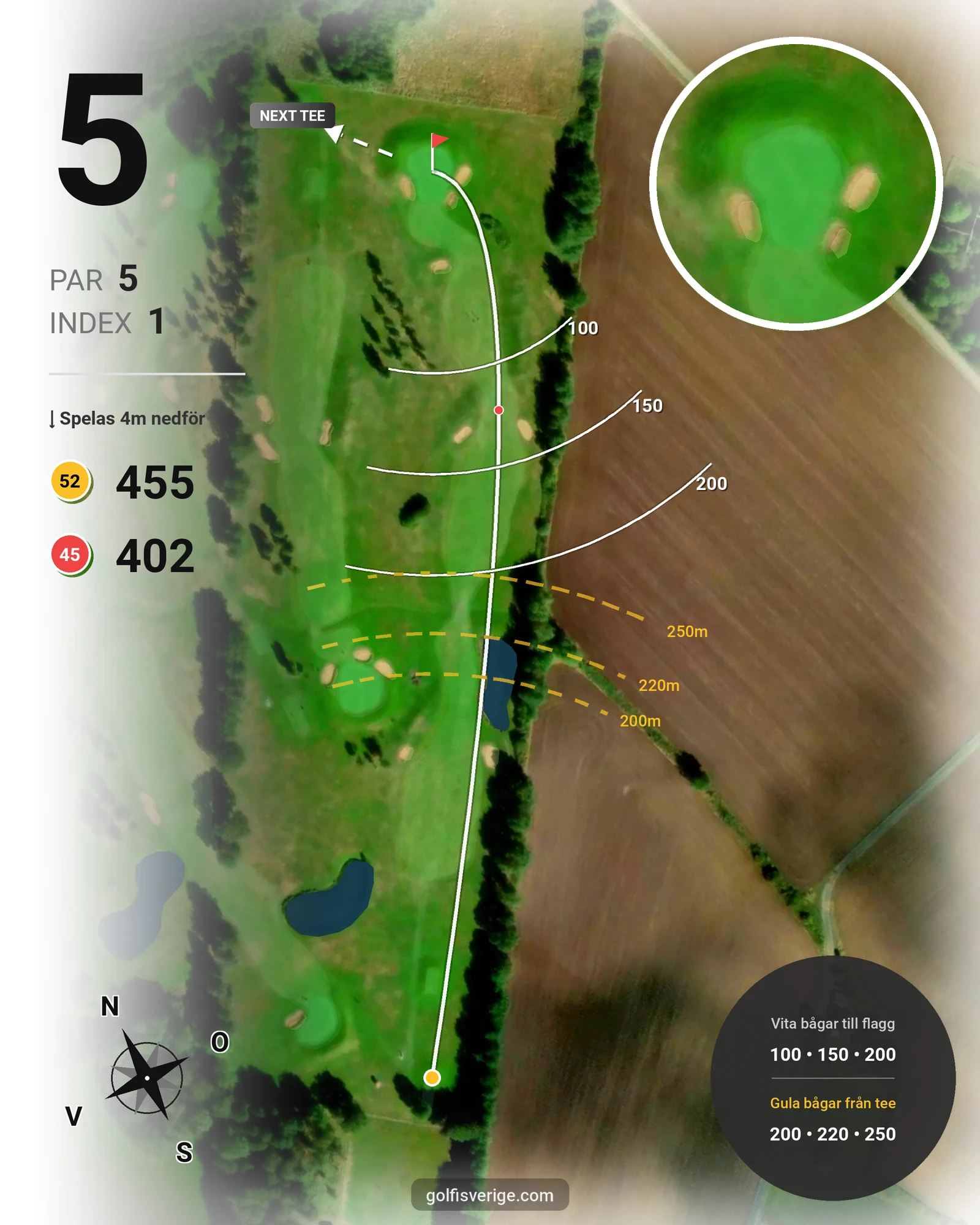 Banguide 2. Parkbanan 9 hål på Allerum Golfklubb - Hål 5 karta