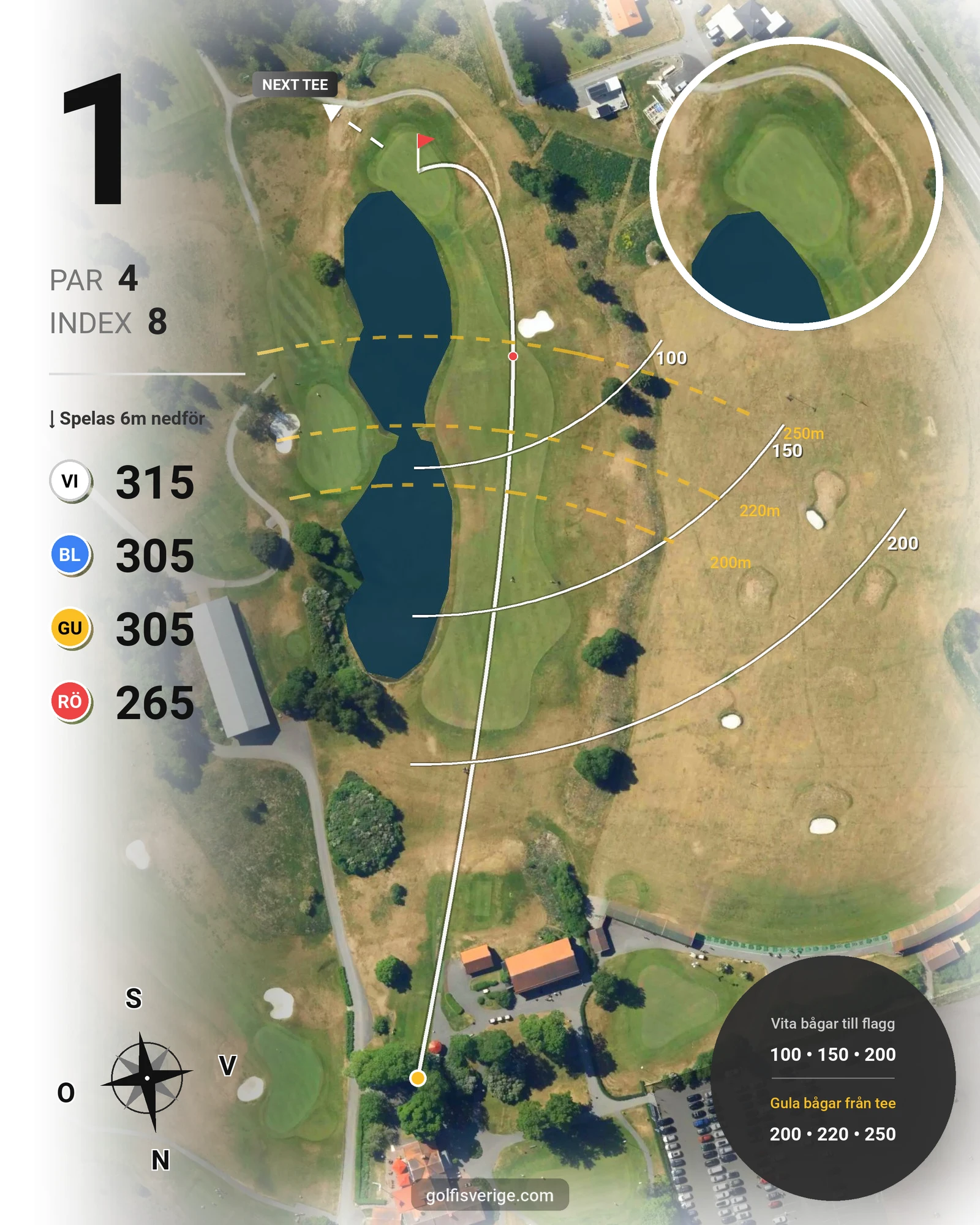 Banguide Masters Banan på Arlandastad Golfklubb - Hål 1 karta