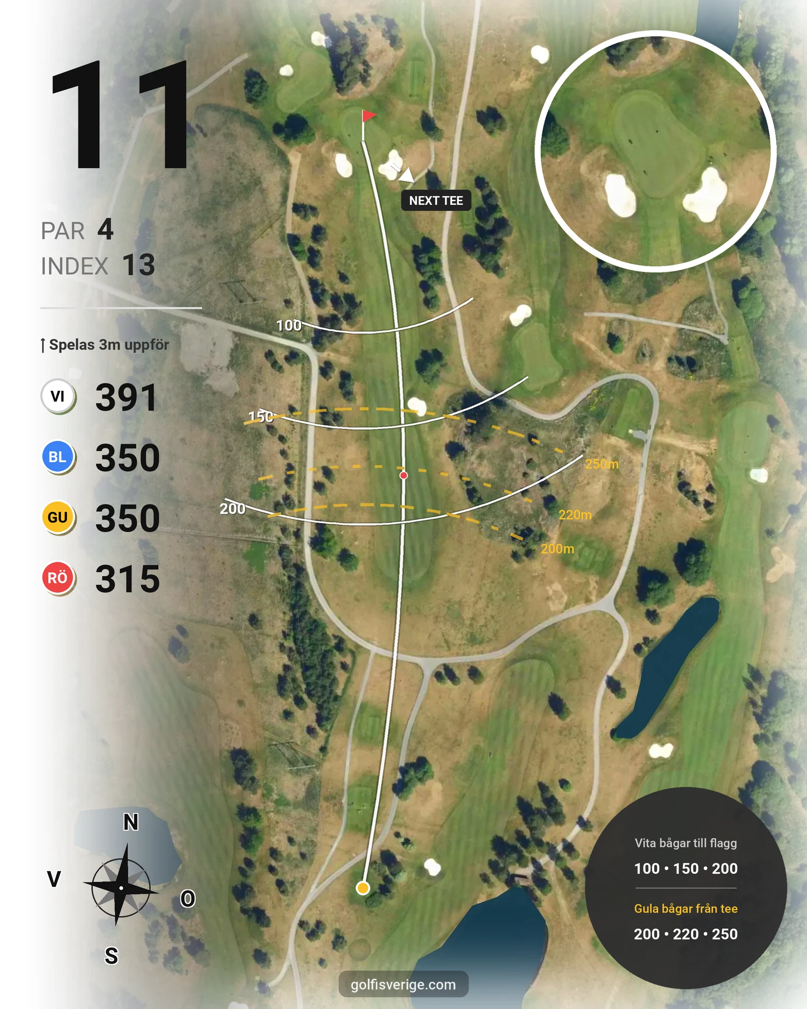 Banguide Masters Banan på Arlandastad Golfklubb - Hål 11 karta