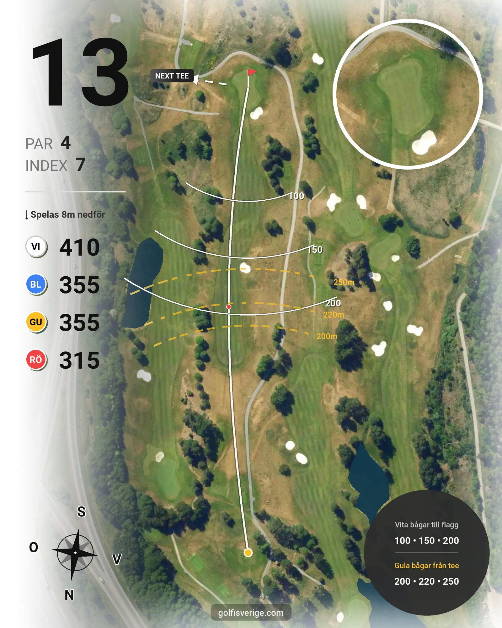 Banguide Masters Banan på Arlandastad Golfklubb - Hål 13 karta