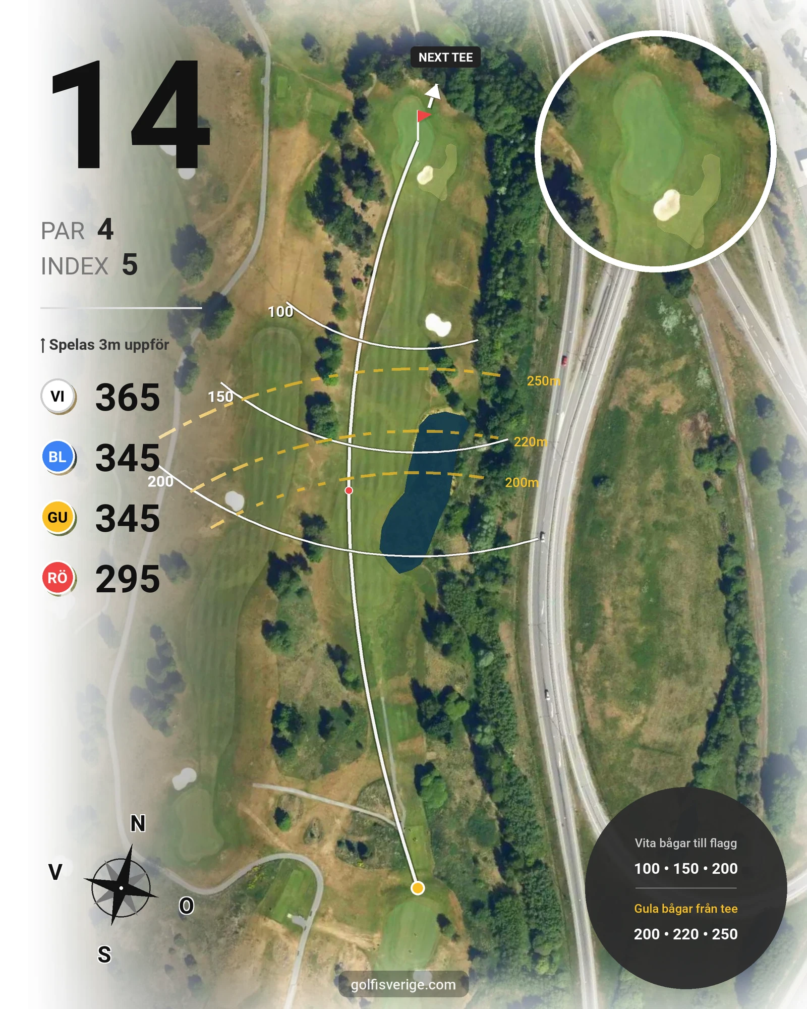 Banguide Masters Banan på Arlandastad Golfklubb - Hål 14 karta