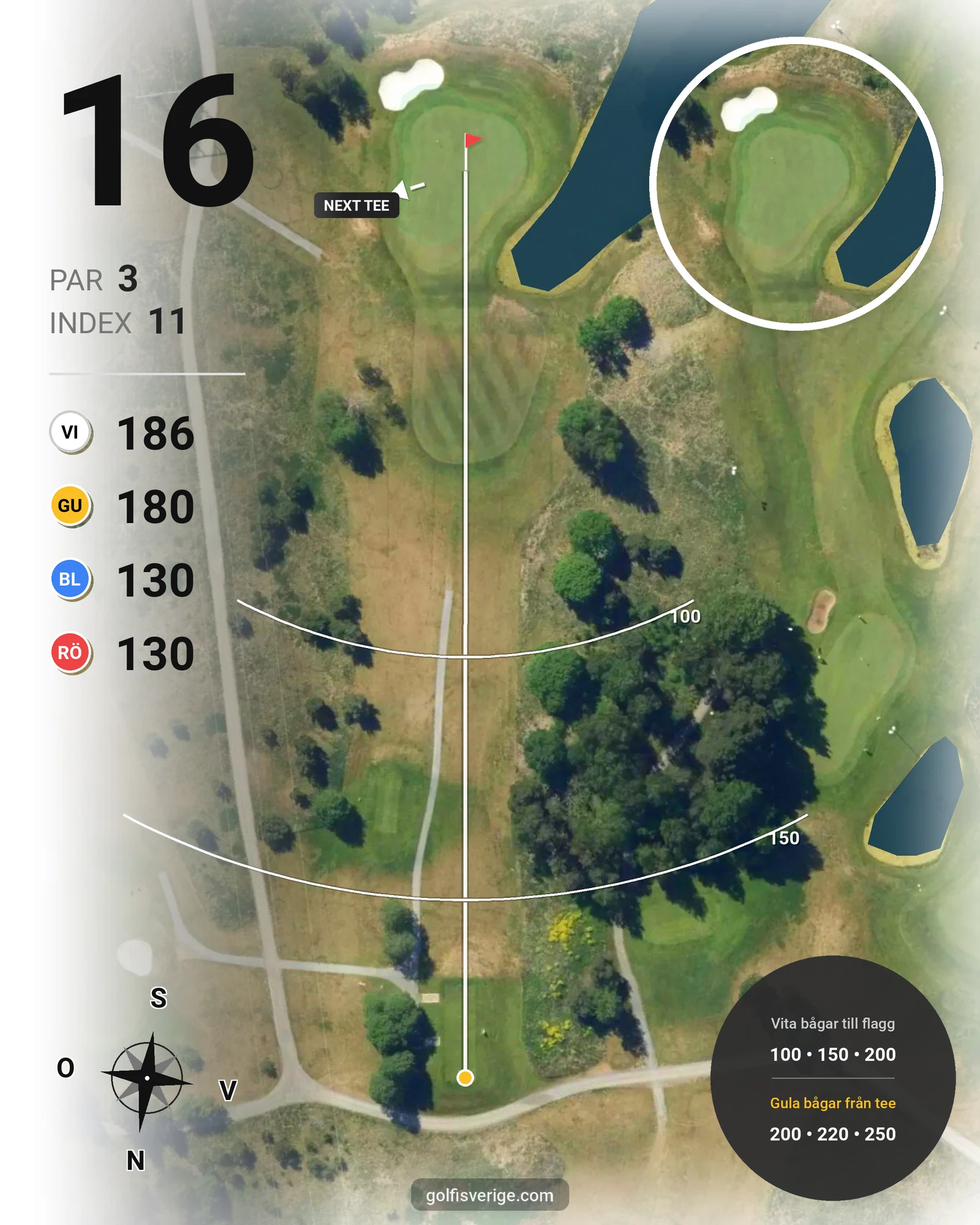 Banguide Masters Banan på Arlandastad Golfklubb - Hål 16 karta