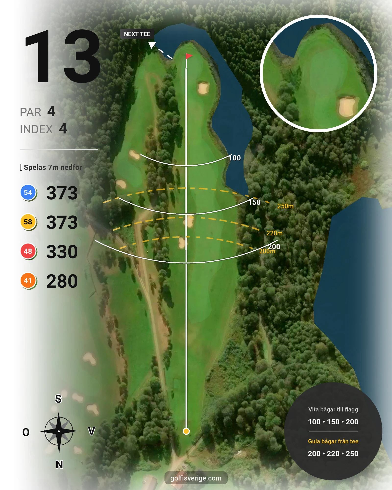 Banguide Åsundsholm på Åsundsholms Golfklubb - Hål 13 karta