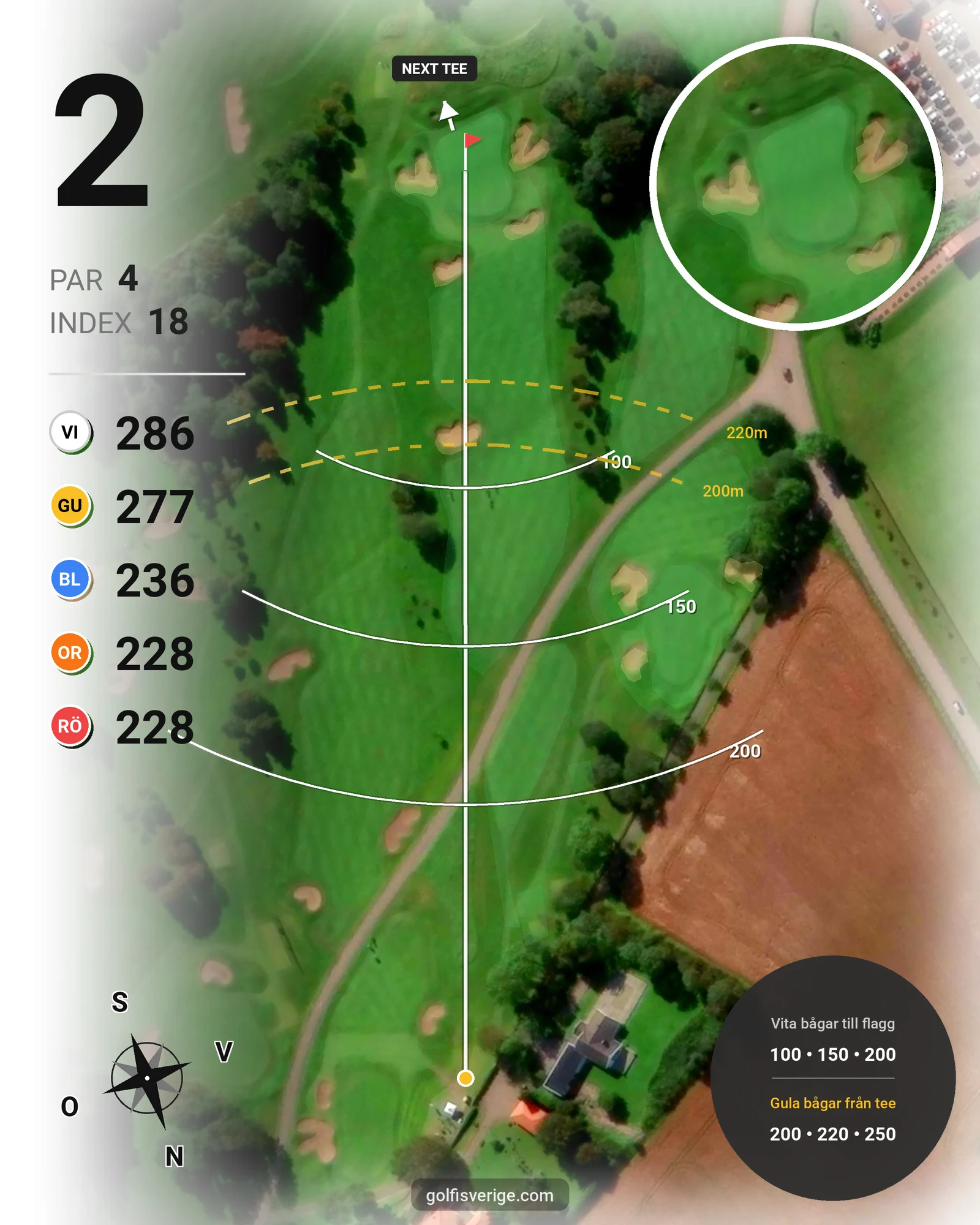 Banguide Gamla Banan på Båstad Golfklubb - Hål 2 karta