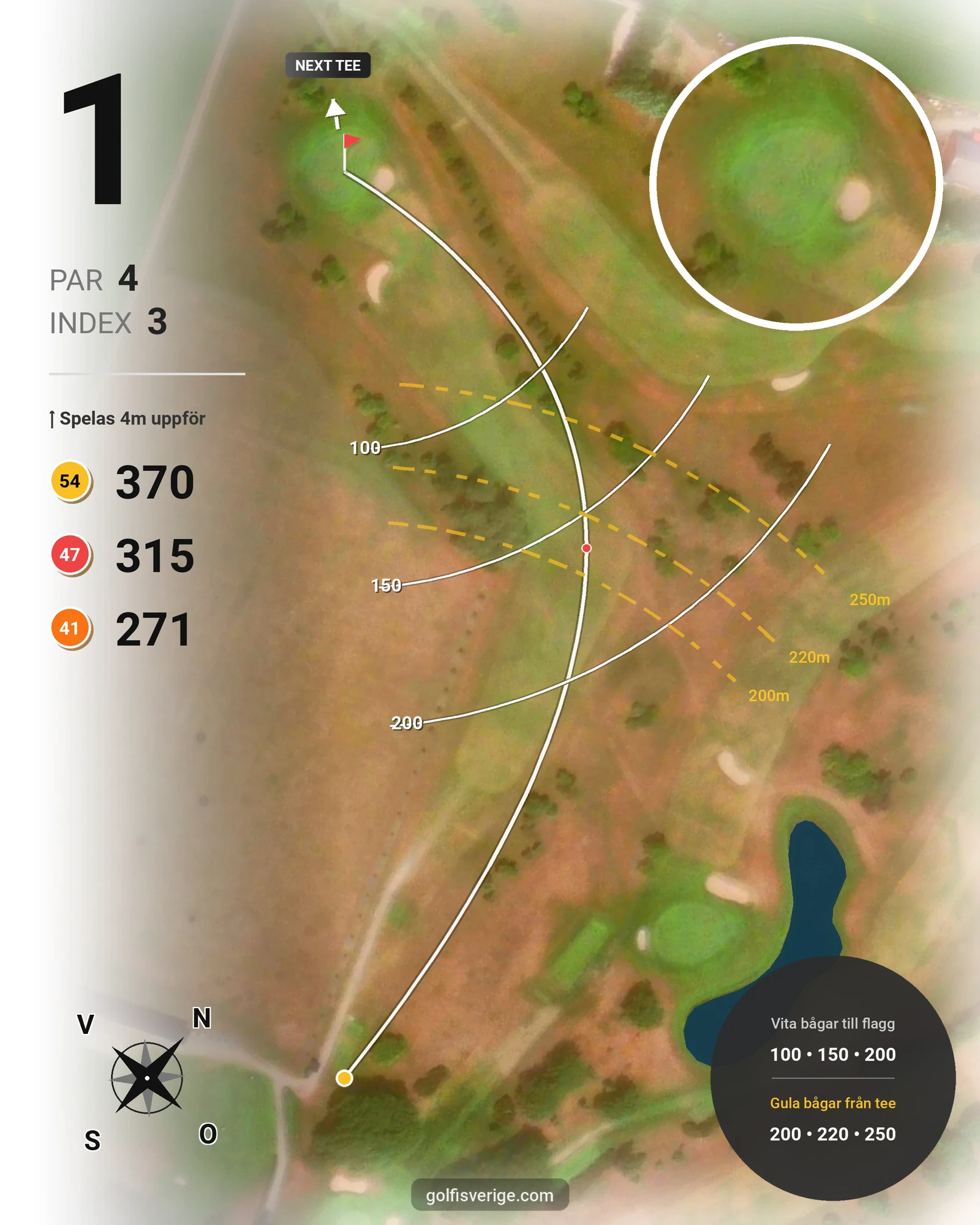 Banguide BeGK 18 hål på Bedinge Golfklubb - Hål 1 karta