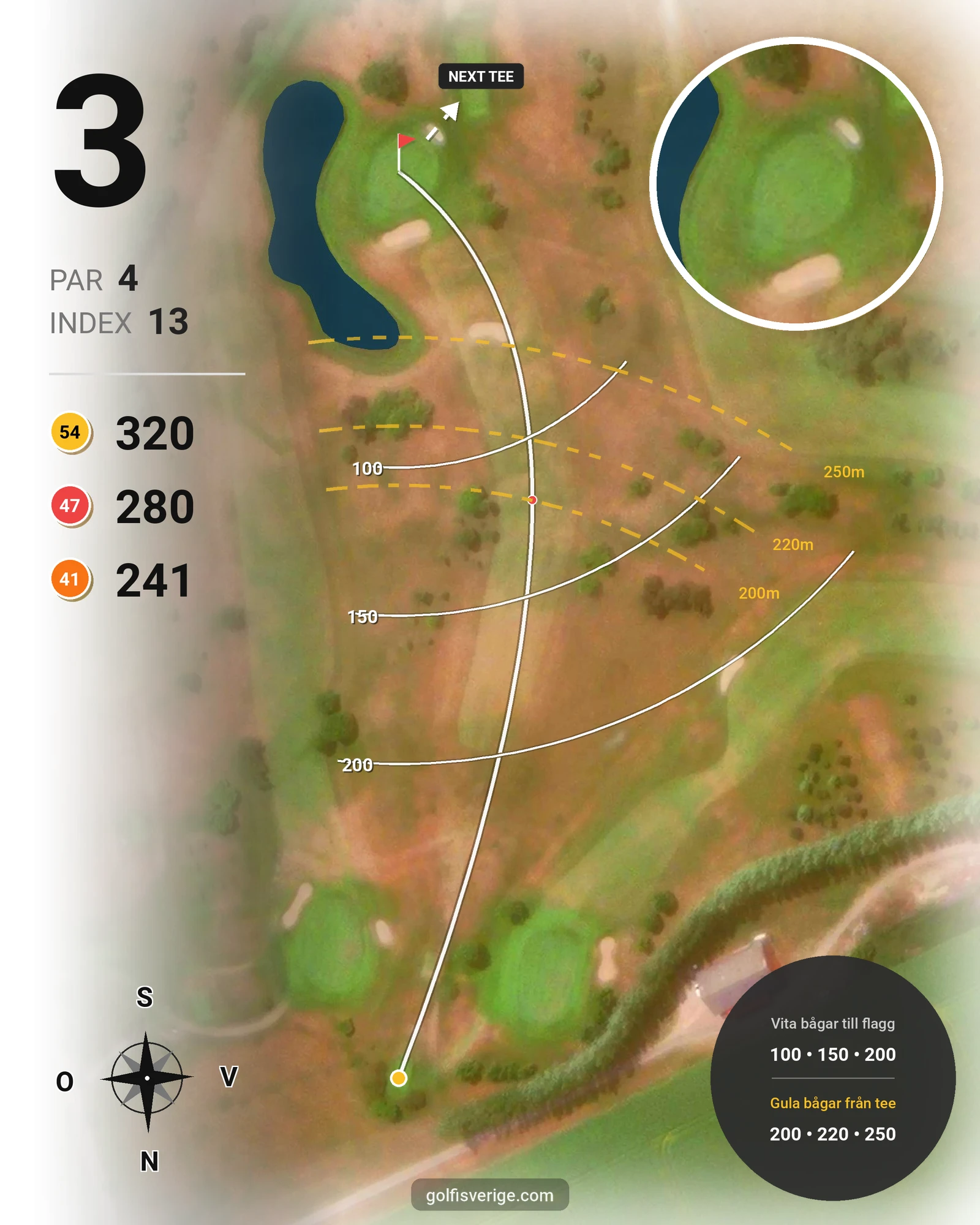 Banguide BeGK 18 hål på Bedinge Golfklubb - Hål 3 karta