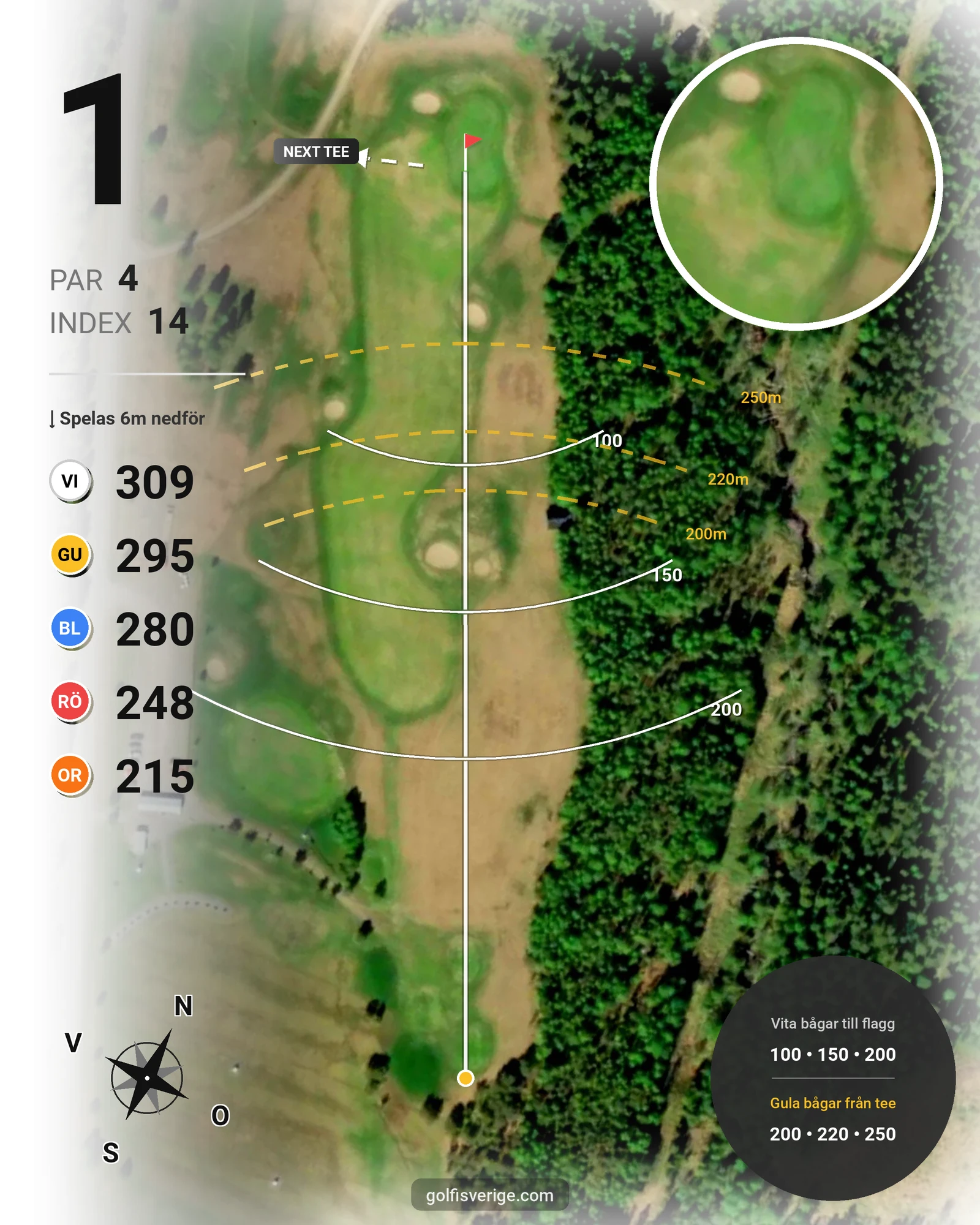 Banguide Bjurholm 18 hål på Bjurholms Golfklubb - Hål 1 karta