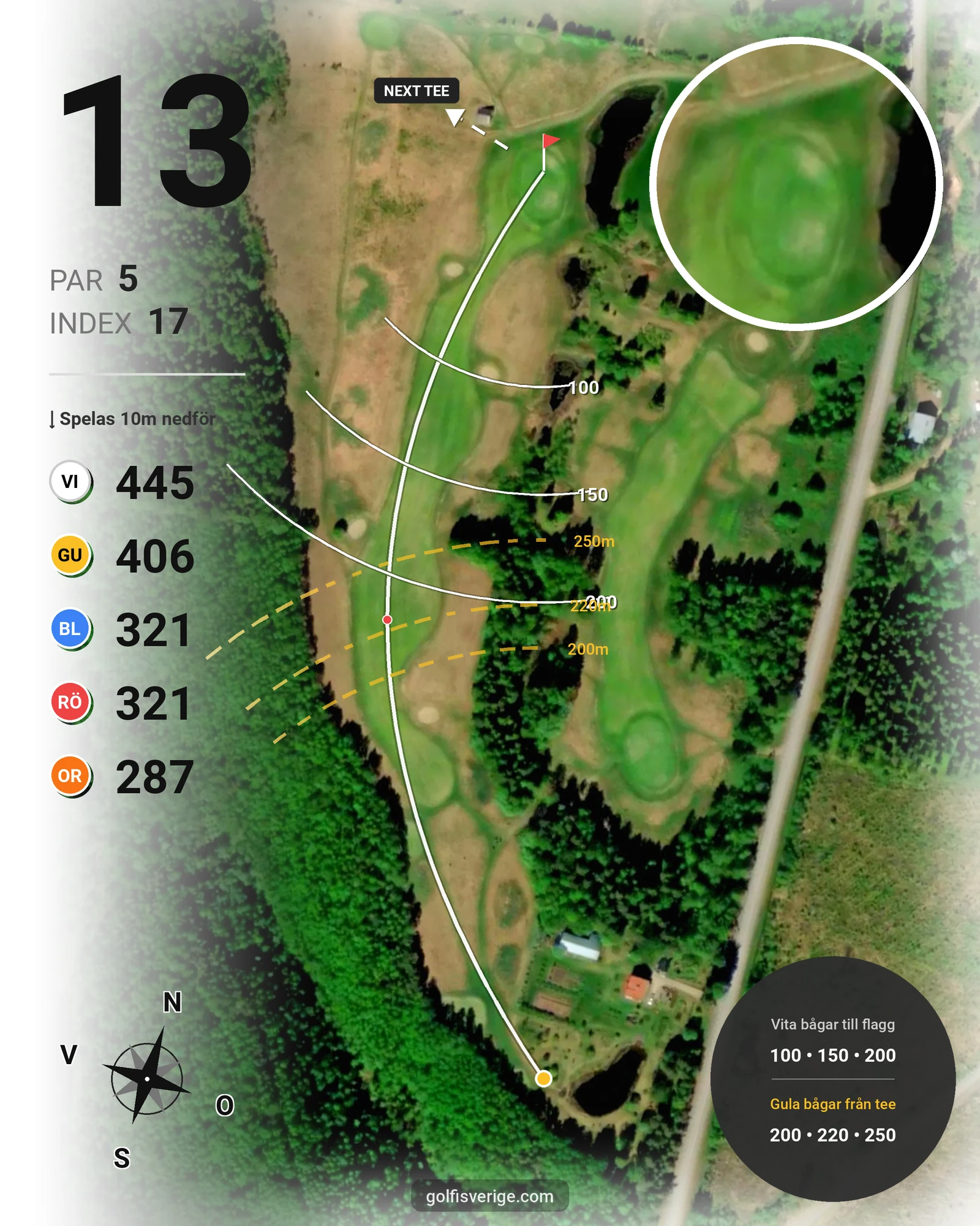 Banguide Bjurholm 18 hål på Bjurholms Golfklubb - Hål 13 karta