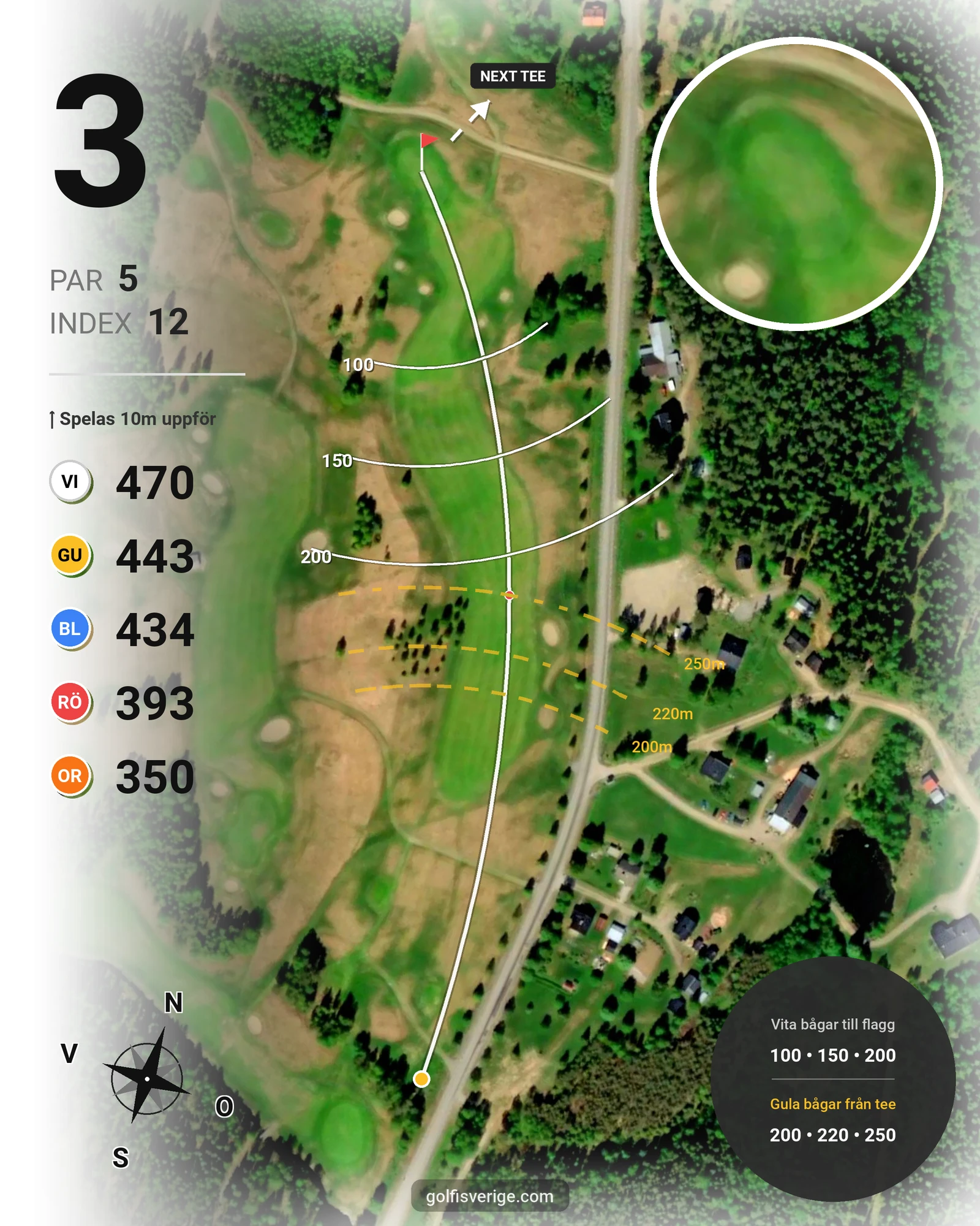 Banguide Bjurholm 18 hål på Bjurholms Golfklubb - Hål 3 karta