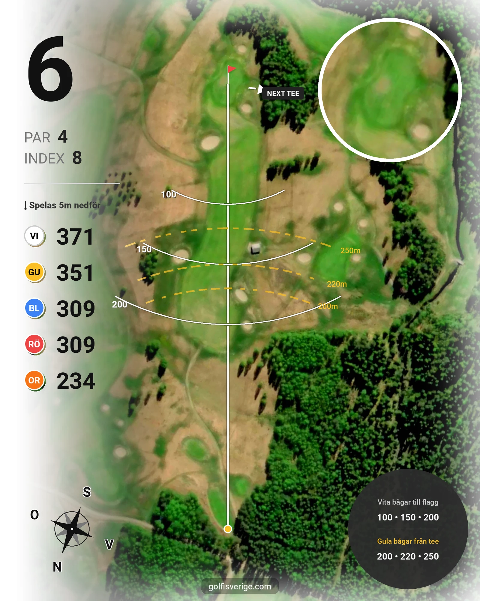 Banguide Bjurholm 18 hål på Bjurholms Golfklubb - Hål 6 karta