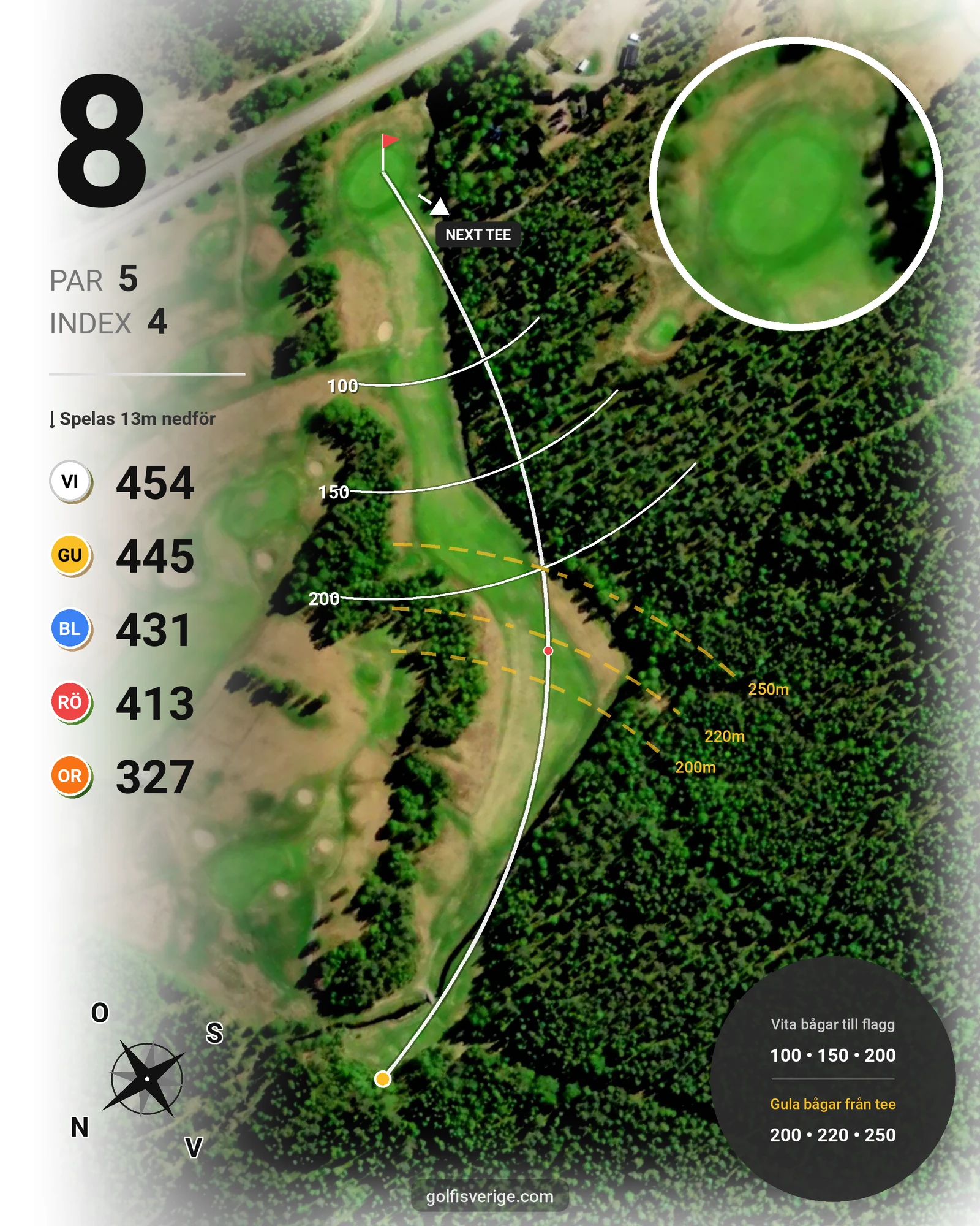 Banguide Bjurholm 18 hål på Bjurholms Golfklubb - Hål 8 karta