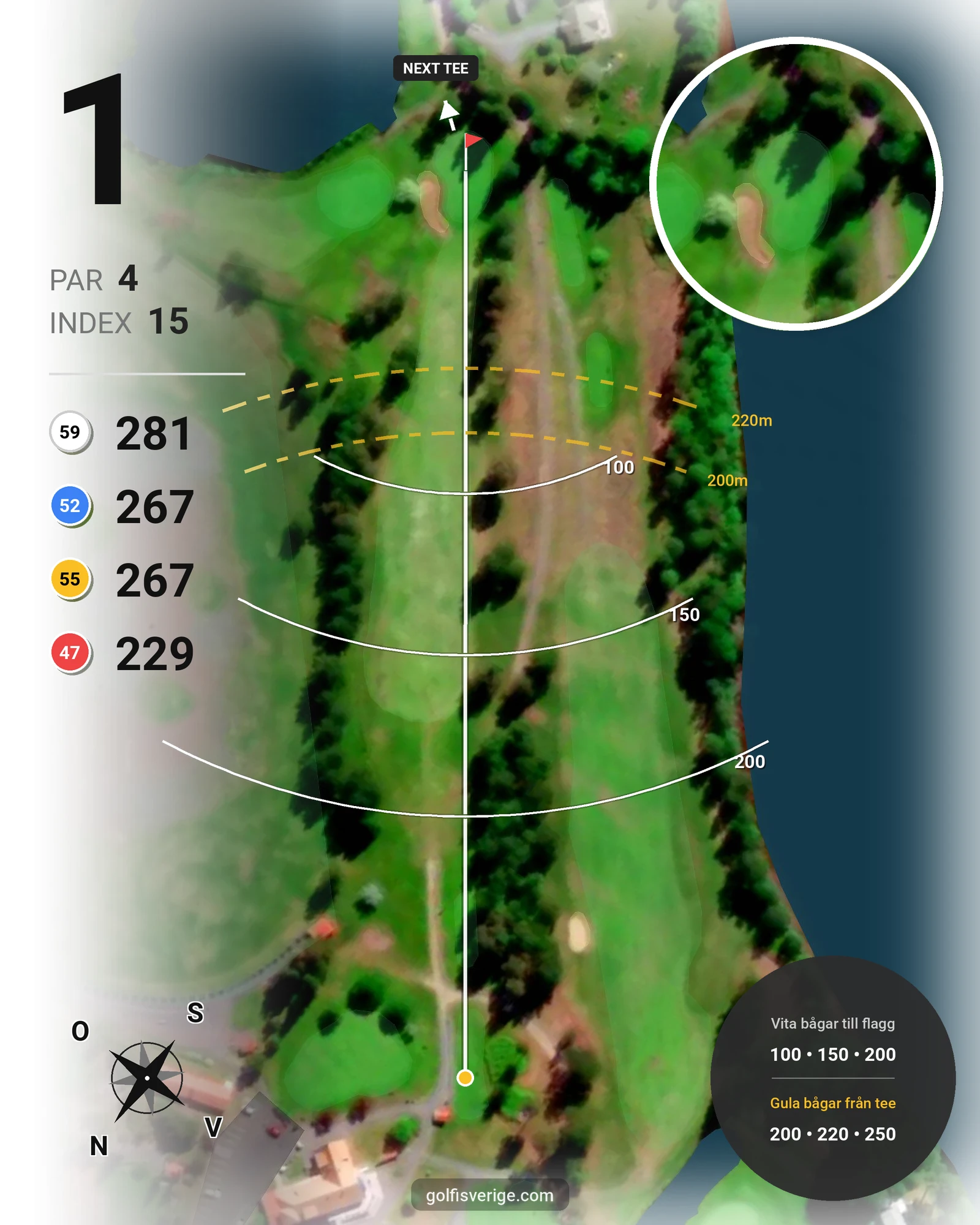 Banguide Sävastbanan på Bodens Golfklubb - Hål 1 karta