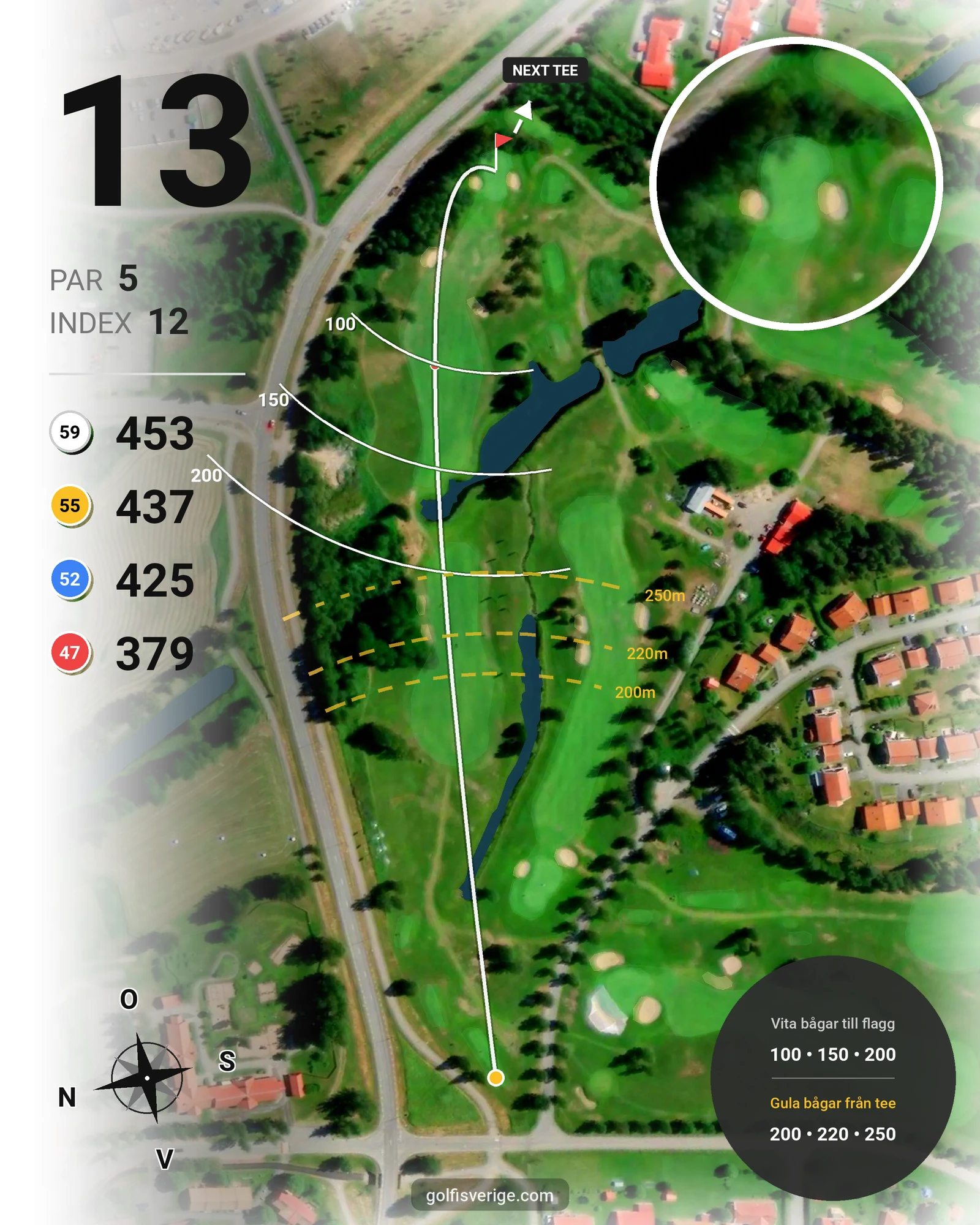 Banguide Sävastbanan på Bodens Golfklubb - Hål 13 karta