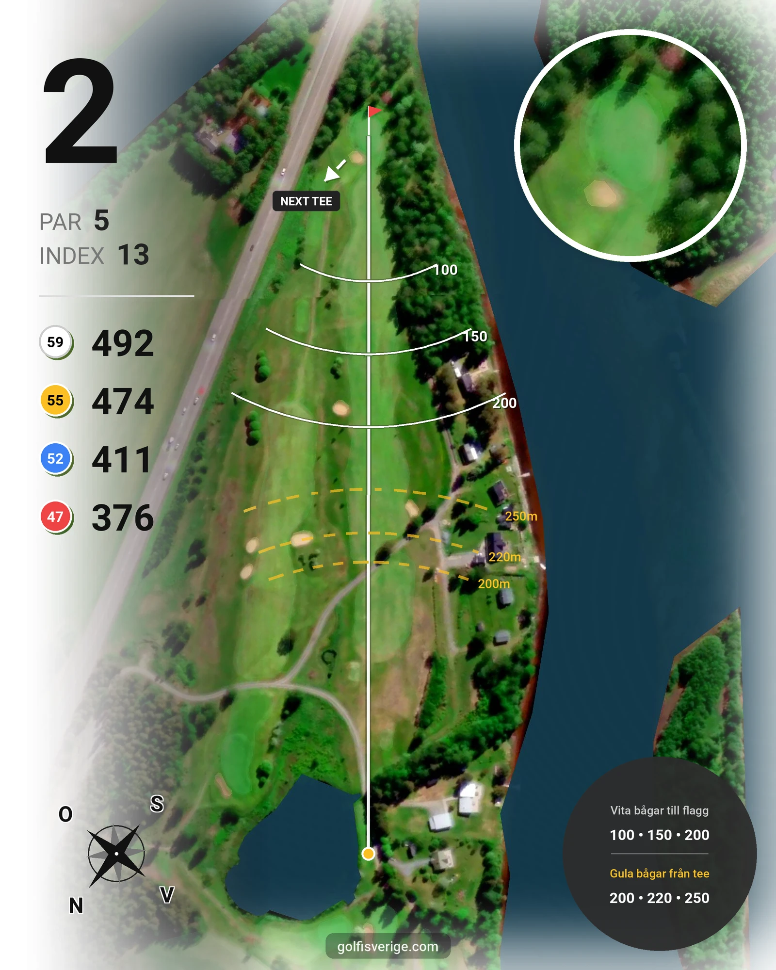 Banguide Sävastbanan på Bodens Golfklubb - Hål 2 karta