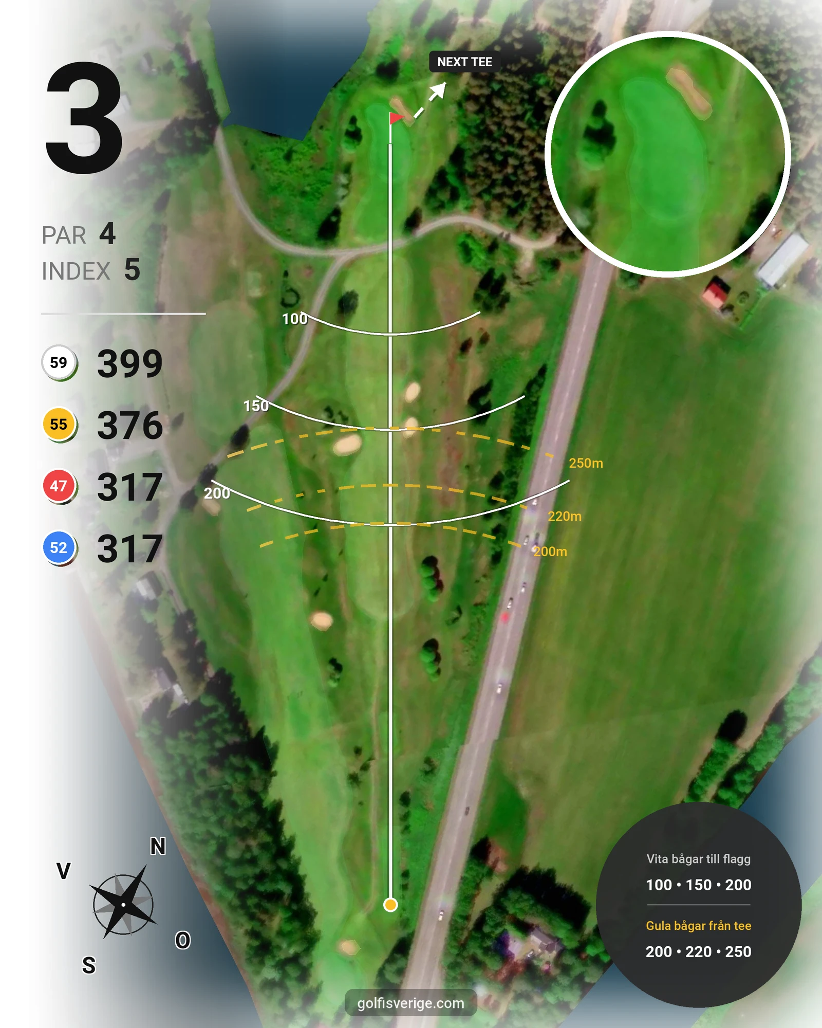 Banguide Sävastbanan på Bodens Golfklubb - Hål 3 karta