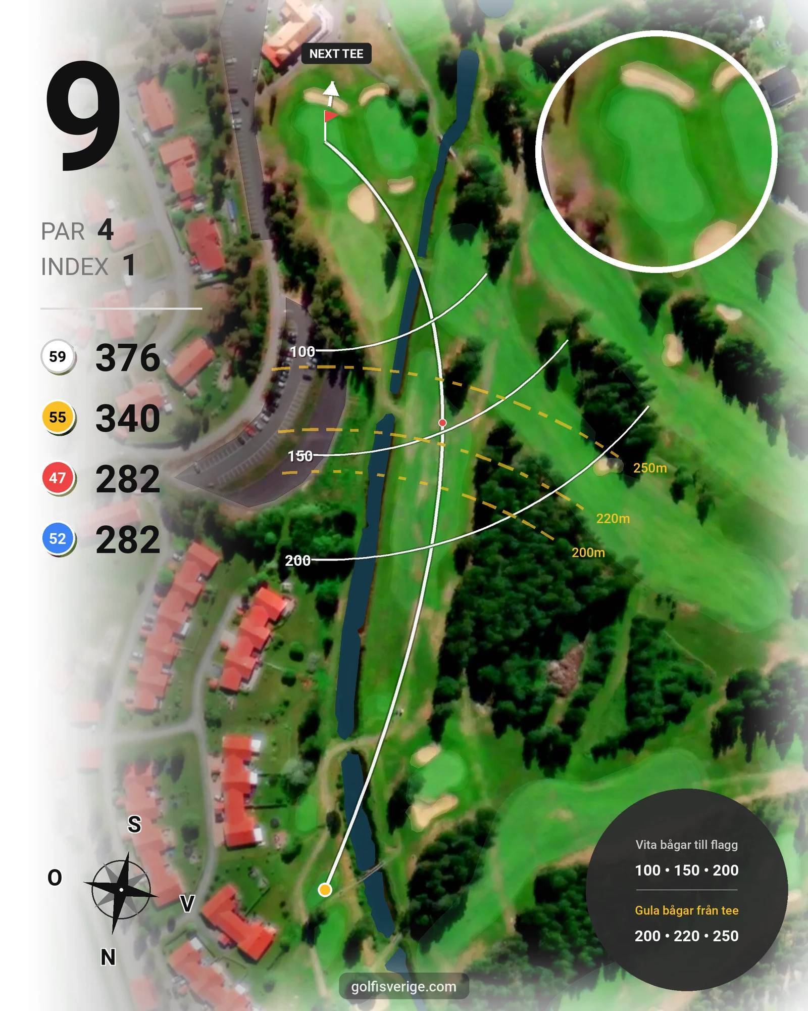 Banguide Sävastbanan på Bodens Golfklubb - Hål 9 karta