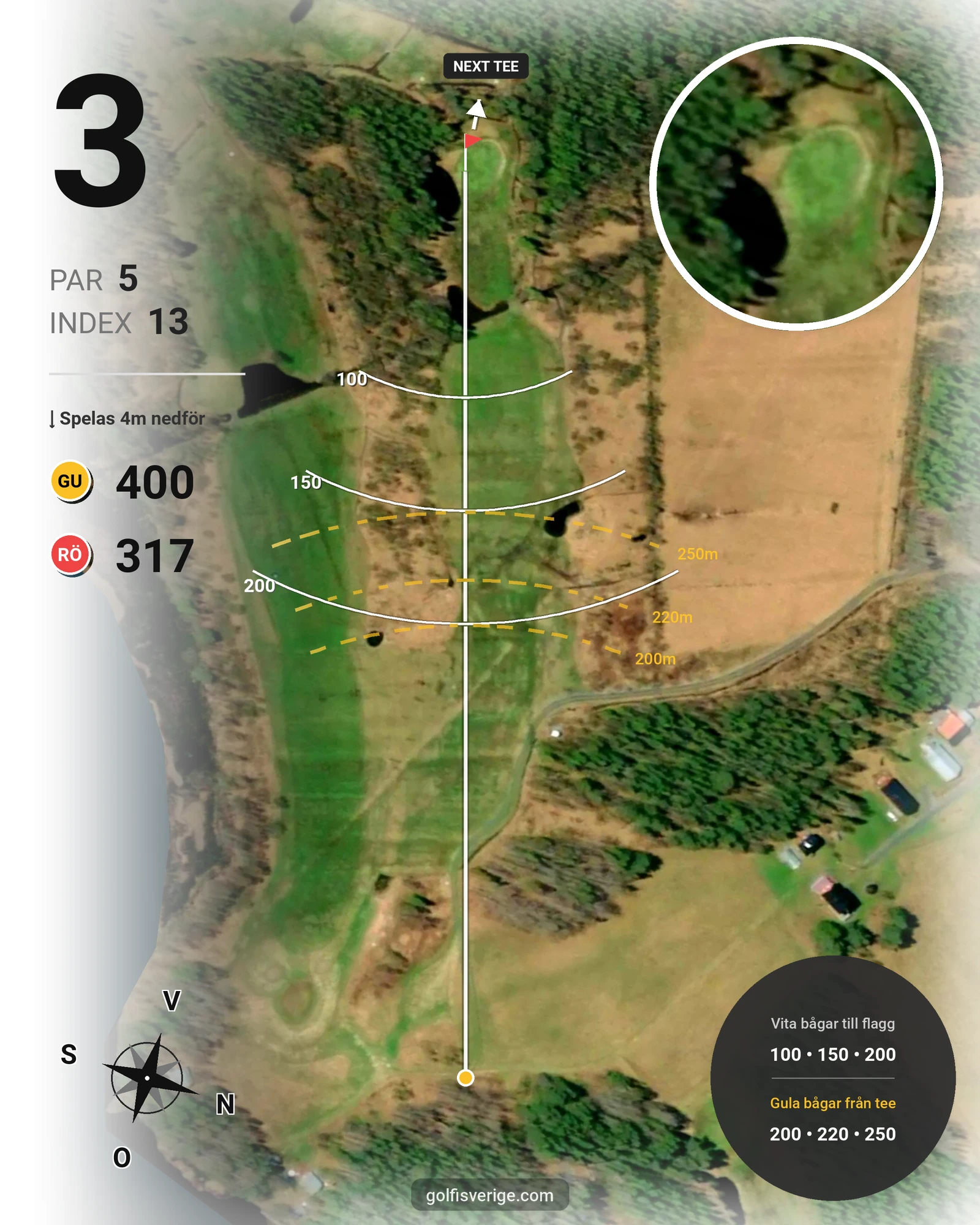 Banguide Bjurvattnets Golfbana på Bolidens Golfklubb - Hål 3 karta