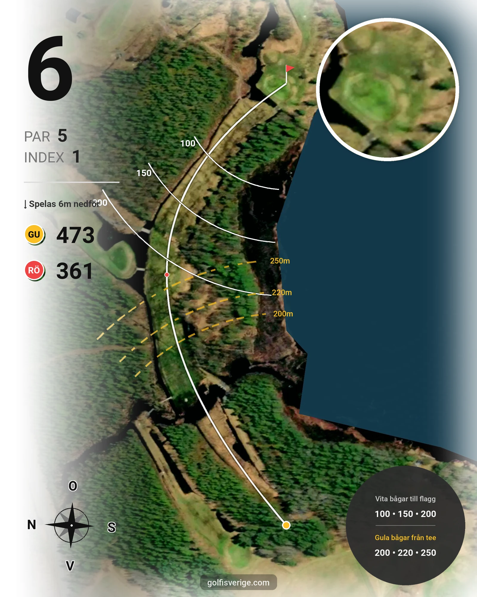 Banguide Bjurvattnets Golfbana på Bolidens Golfklubb - Hål 6 karta