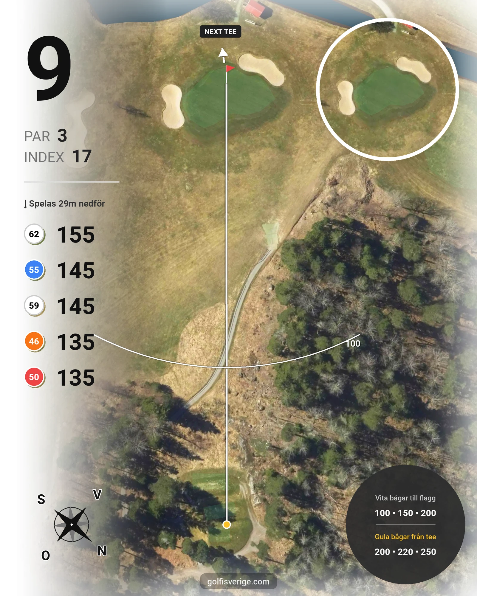 Banguide 18-hålsbanan på Botkyrka Golfklubb - Hål 9 karta