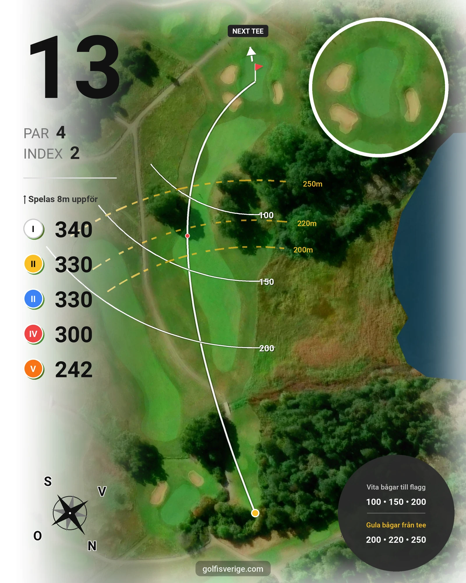 Banguide Bråvikens GK 18 hål på Bråvikens Golfklubb - Hål 13 karta