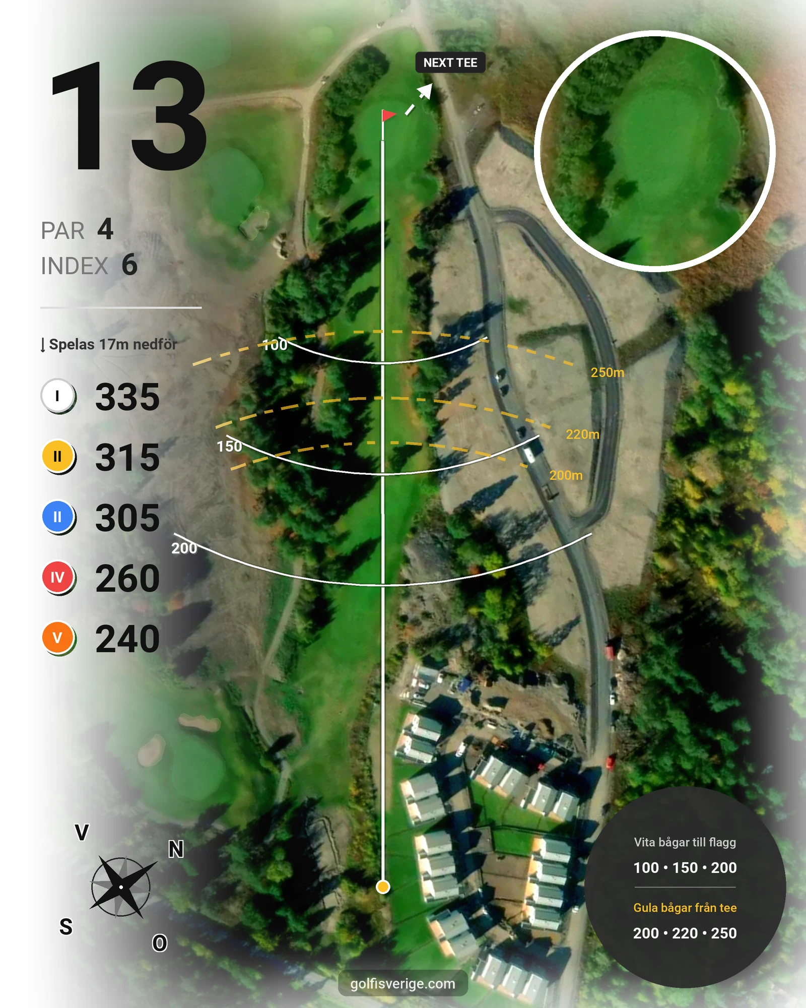 Banguide Bråvikens GK 9 hål på Bråvikens Golfklubb - Hål 13 karta