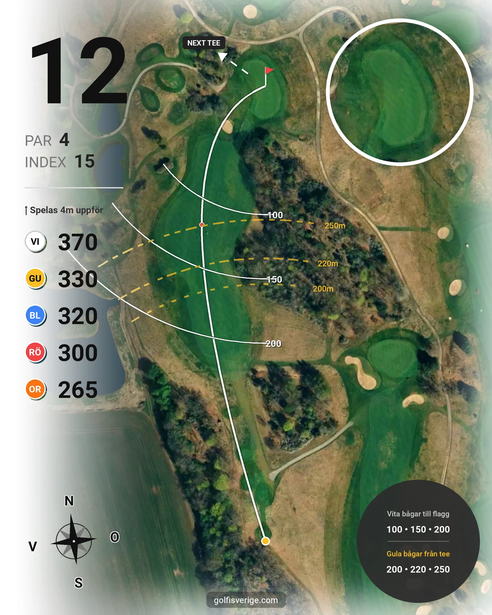 Banguide 18-hålsbanan på Bro-Bålsta Golfklubb - Hål 12 karta