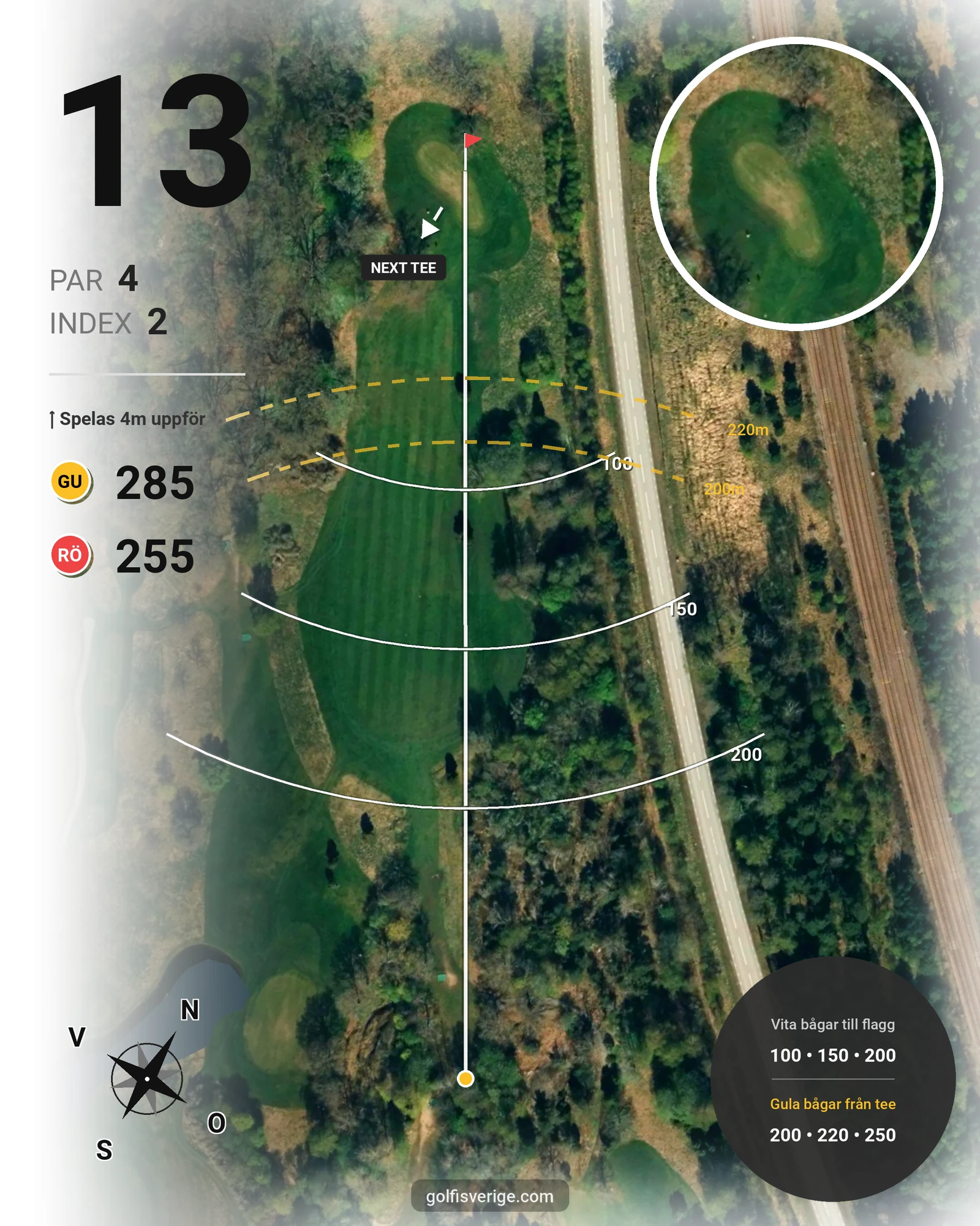 Banguide 9-hålsbanan på Bro-Bålsta Golfklubb - Hål 13 karta