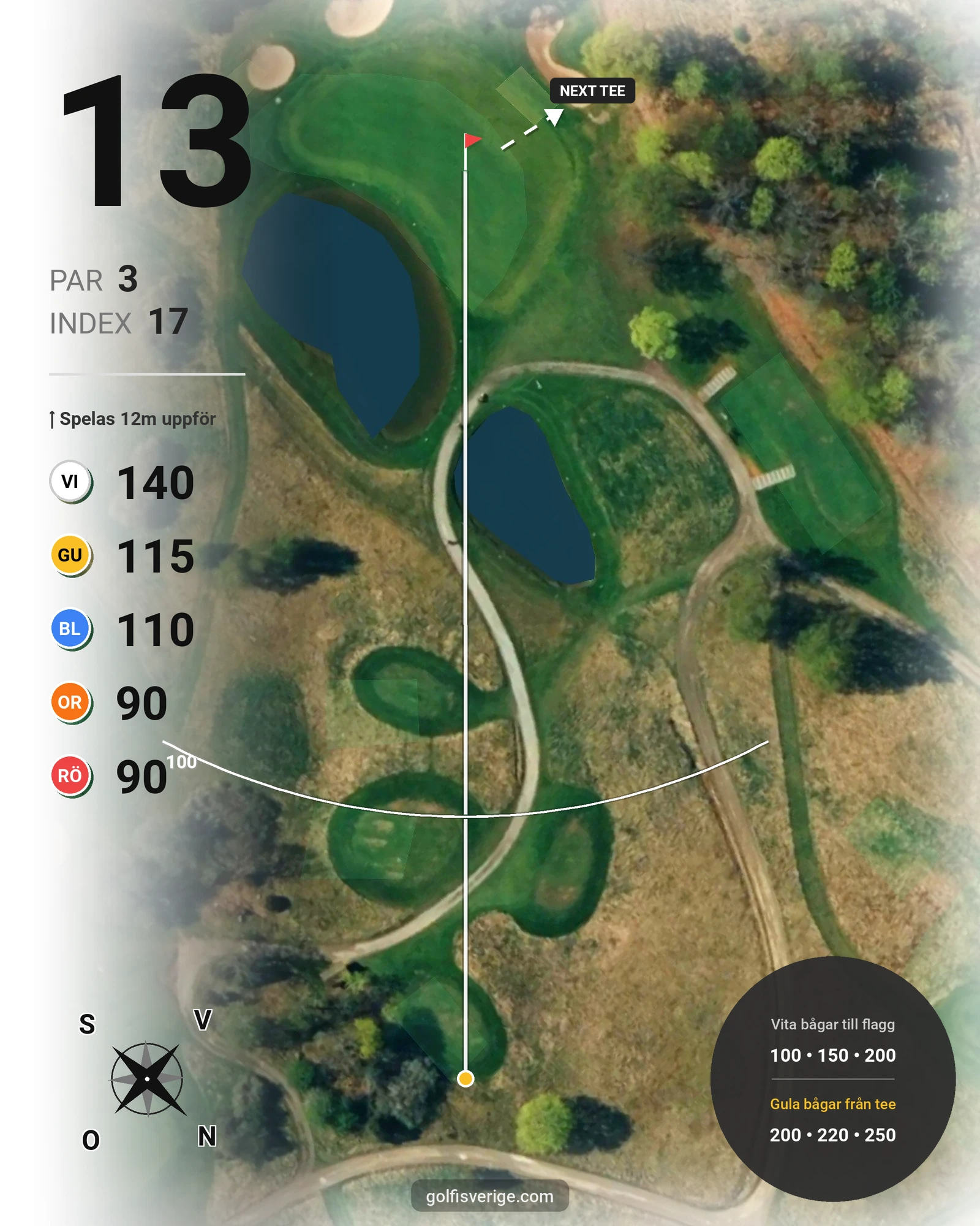 Banguide 18-hålsbanan på Bro-Bålsta Golfklubb - Hål 13 karta