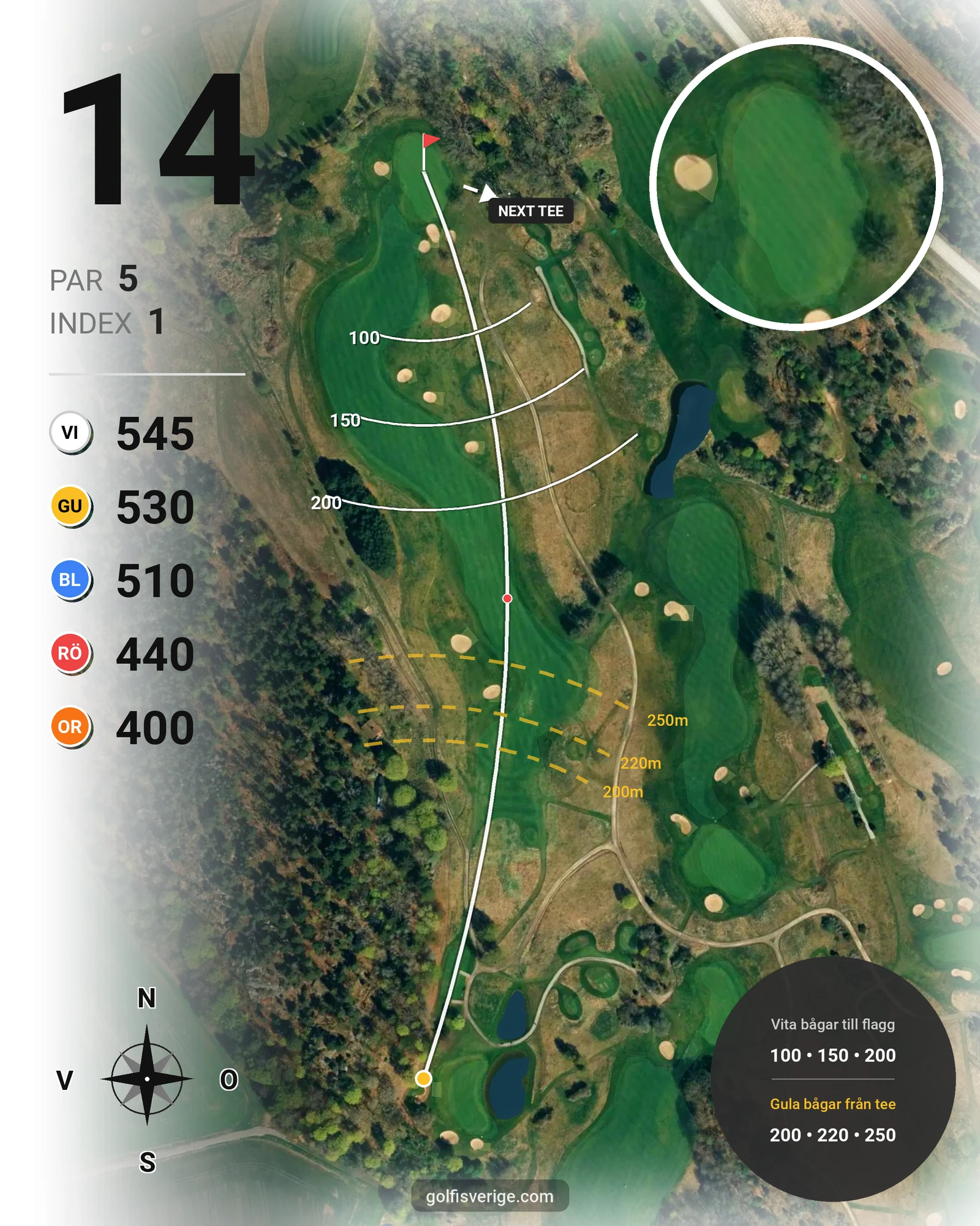 Banguide 18-hålsbanan på Bro-Bålsta Golfklubb - Hål 14 karta