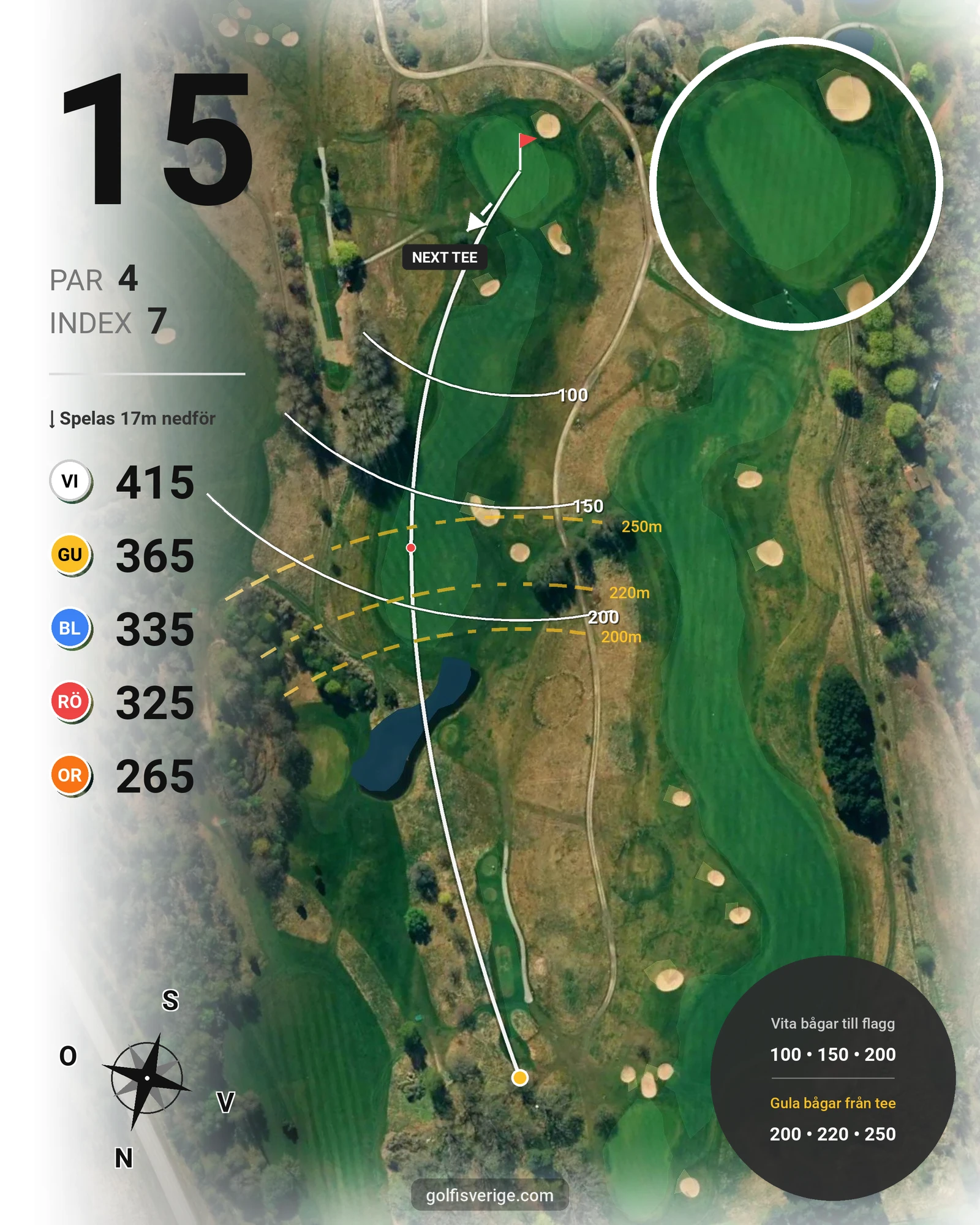 Banguide 18-hålsbanan på Bro-Bålsta Golfklubb - Hål 15 karta