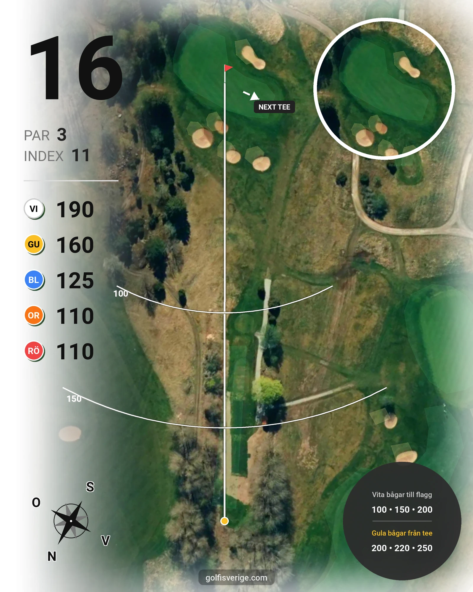 Banguide 18-hålsbanan på Bro-Bålsta Golfklubb - Hål 16 karta