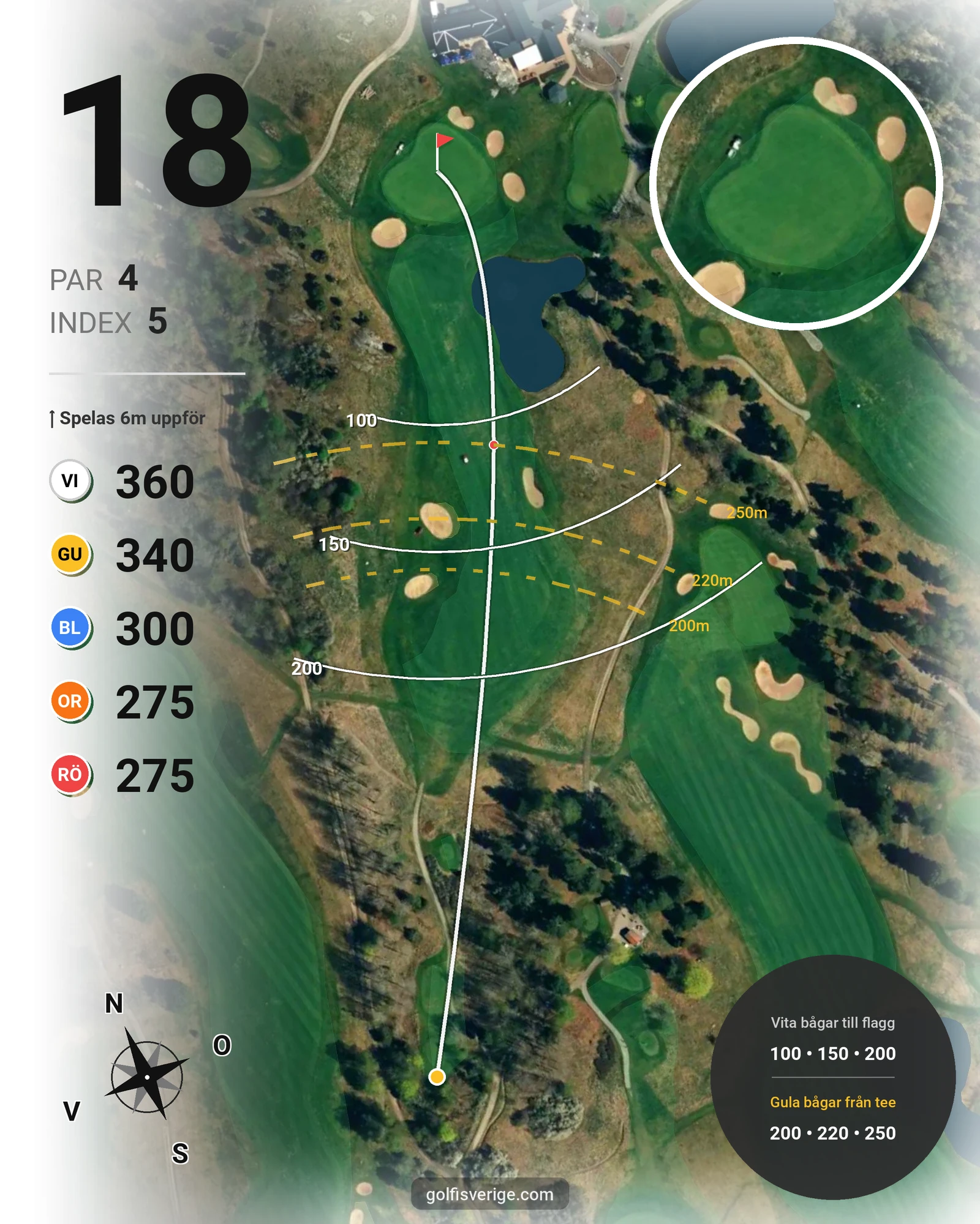 Banguide 18-hålsbanan på Bro-Bålsta Golfklubb - Hål 18 karta