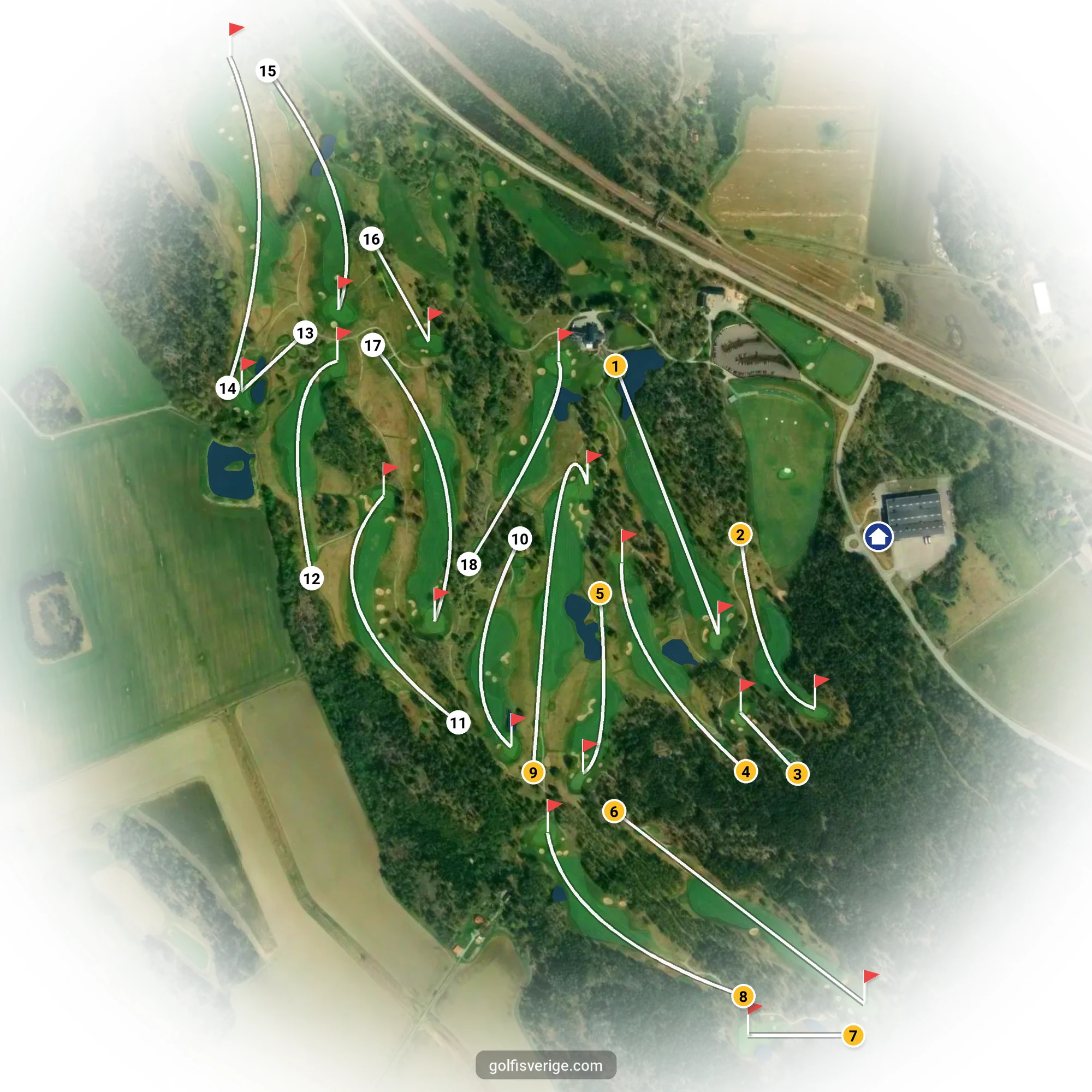 Banguide för 18-hålsbanan på Bro-Bålsta Golfklubb