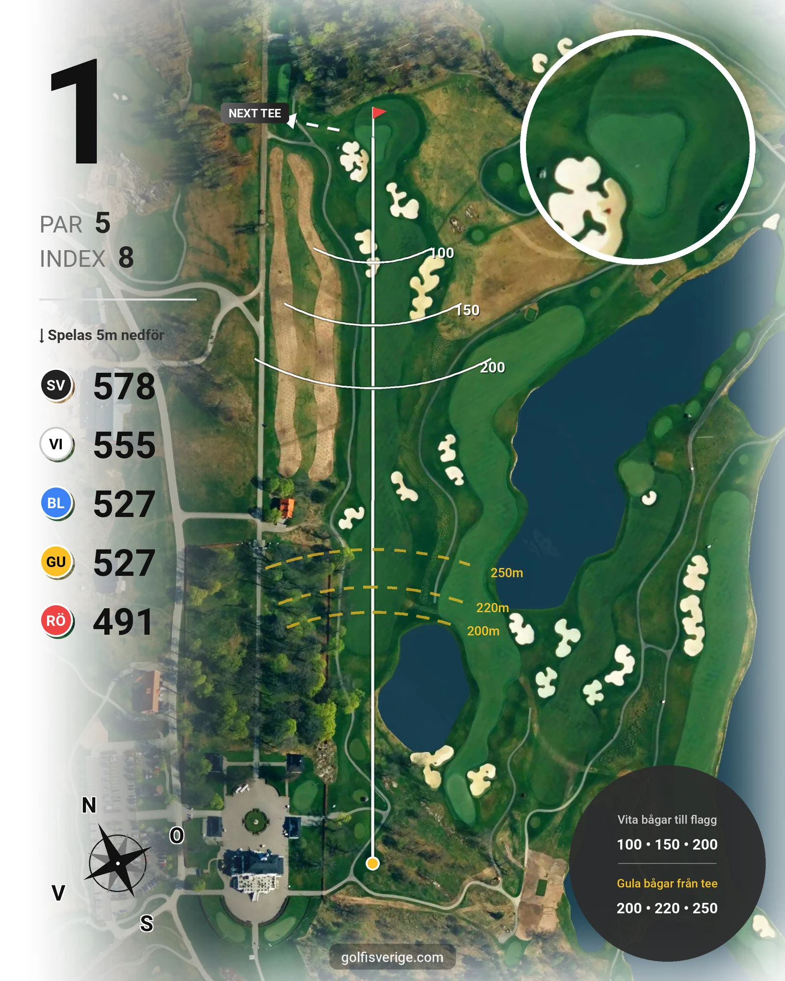 Banguide THE STADIUM COURSE på Bro Hof Slott Golf Club - Hål 1 karta