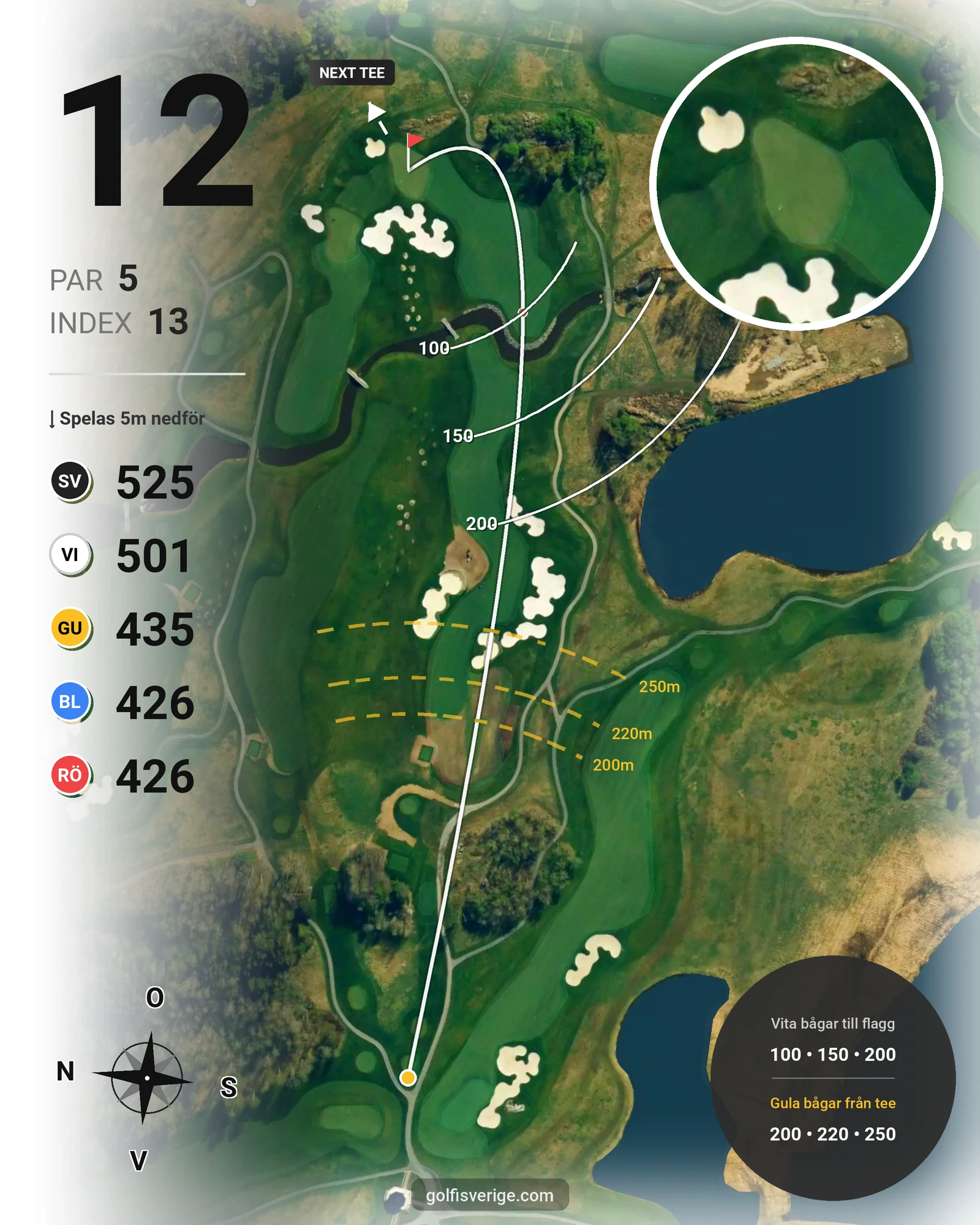 Banguide THE STADIUM COURSE på Bro Hof Slott Golf Club - Hål 12 karta