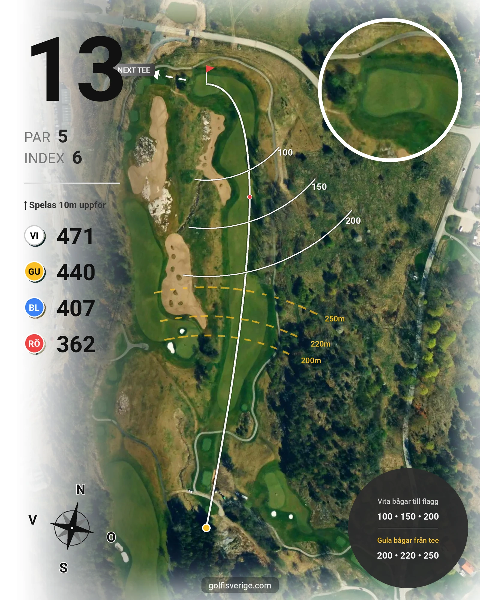 Banguide THE CASTLE COURSE på Bro Hof Slott Golf Club - Hål 13 karta