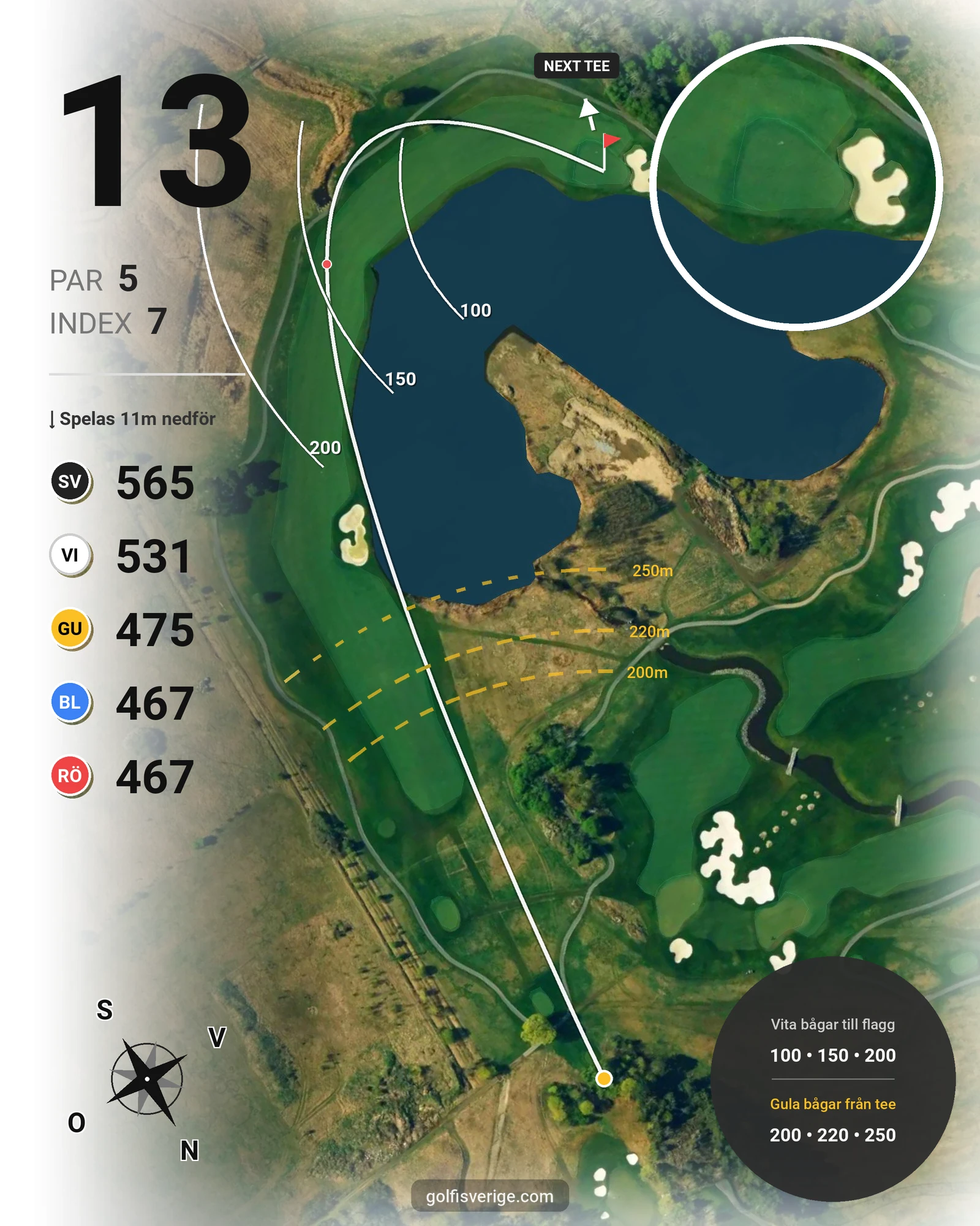 Banguide THE STADIUM COURSE på Bro Hof Slott Golf Club - Hål 13 karta