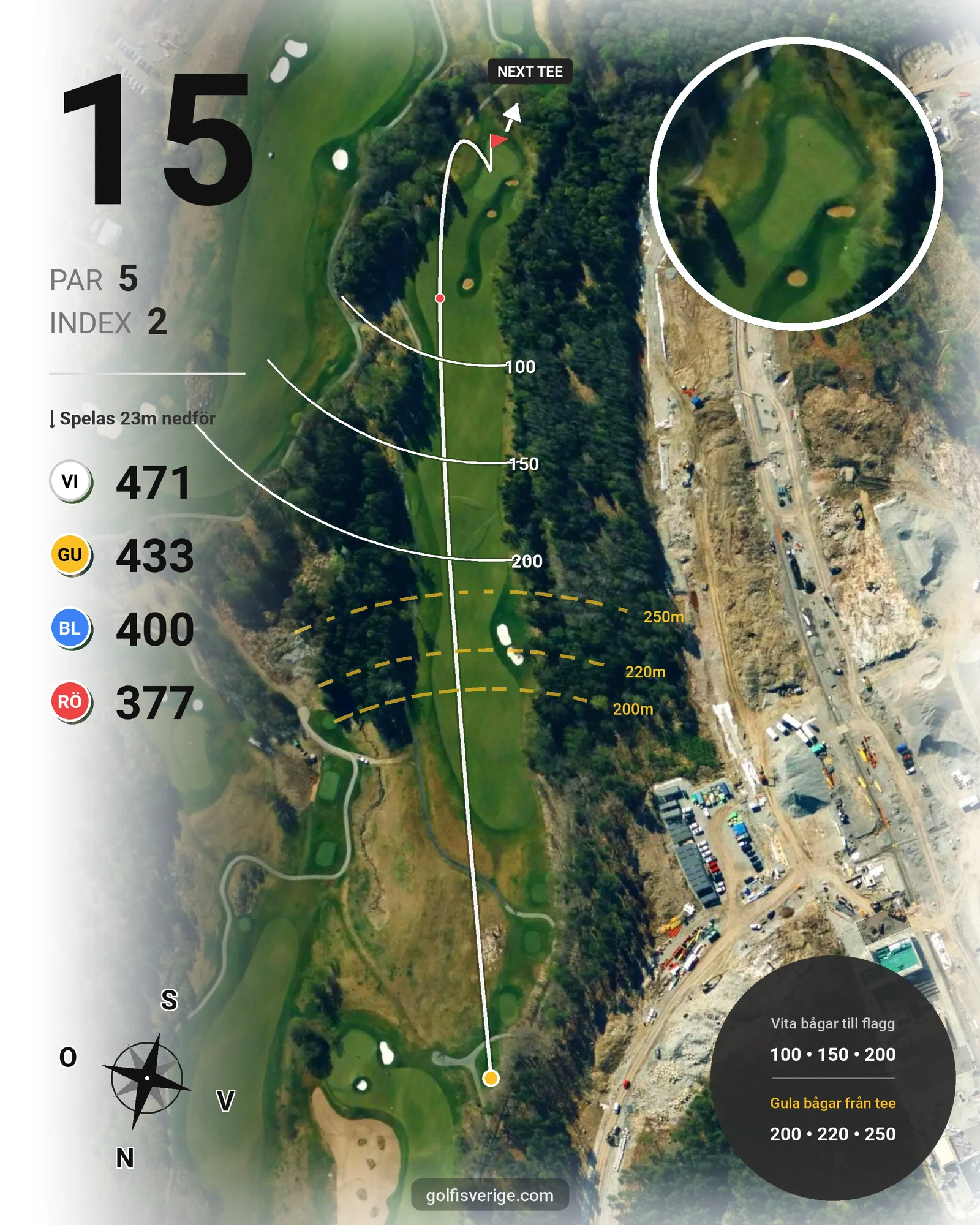 Banguide THE CASTLE COURSE på Bro Hof Slott Golf Club - Hål 15 karta