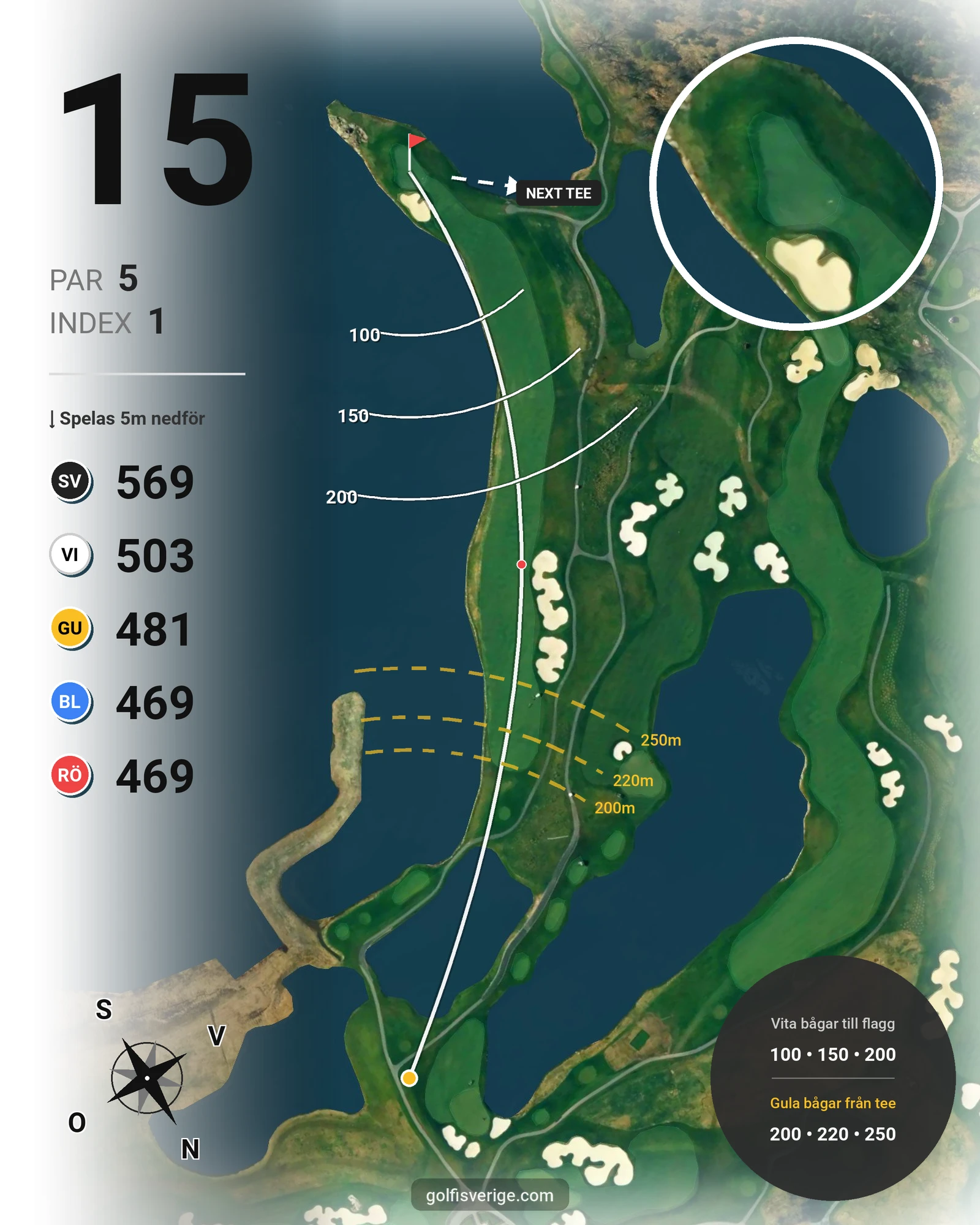 Banguide THE STADIUM COURSE på Bro Hof Slott Golf Club - Hål 15 karta