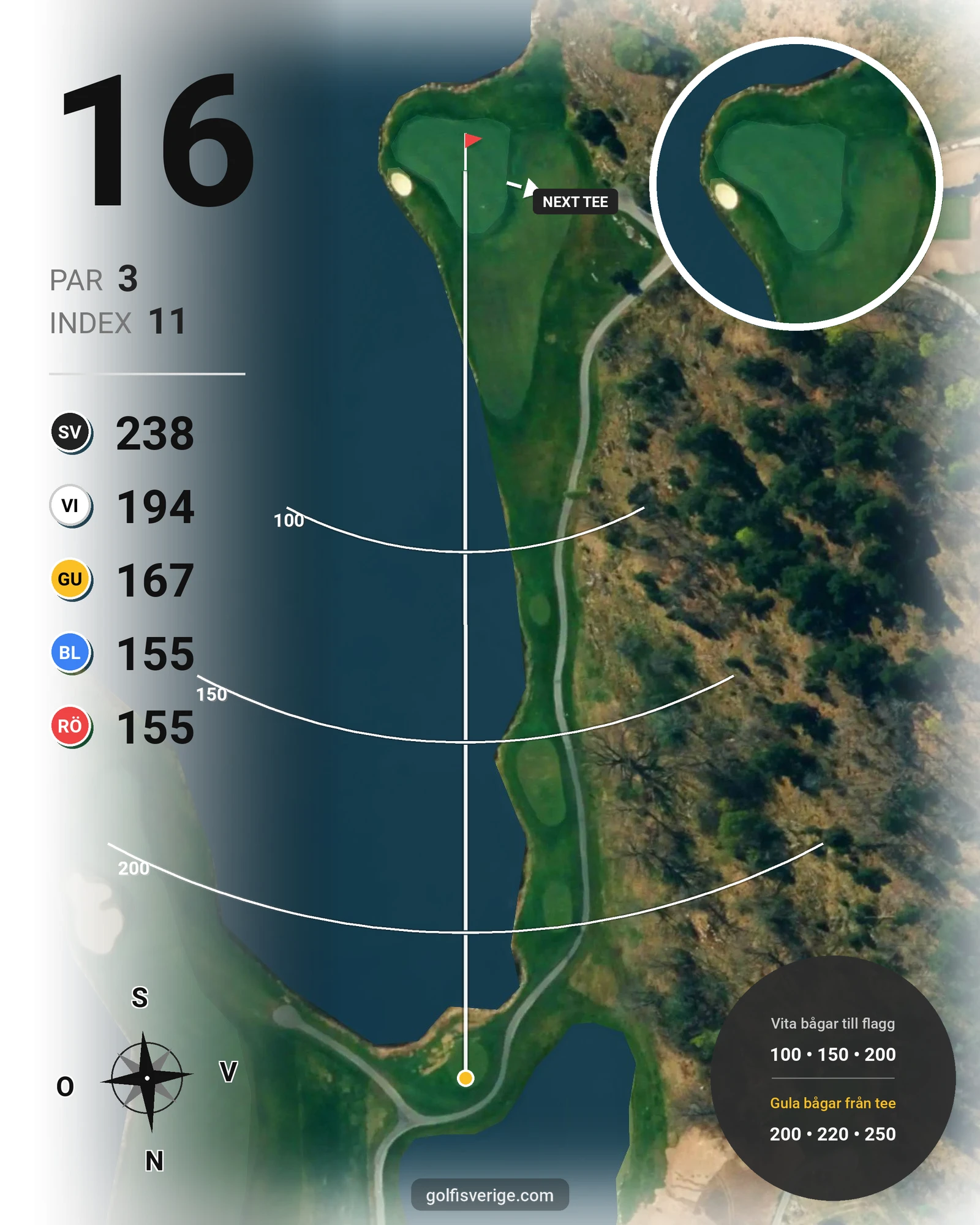 Banguide THE STADIUM COURSE på Bro Hof Slott Golf Club - Hål 16 karta