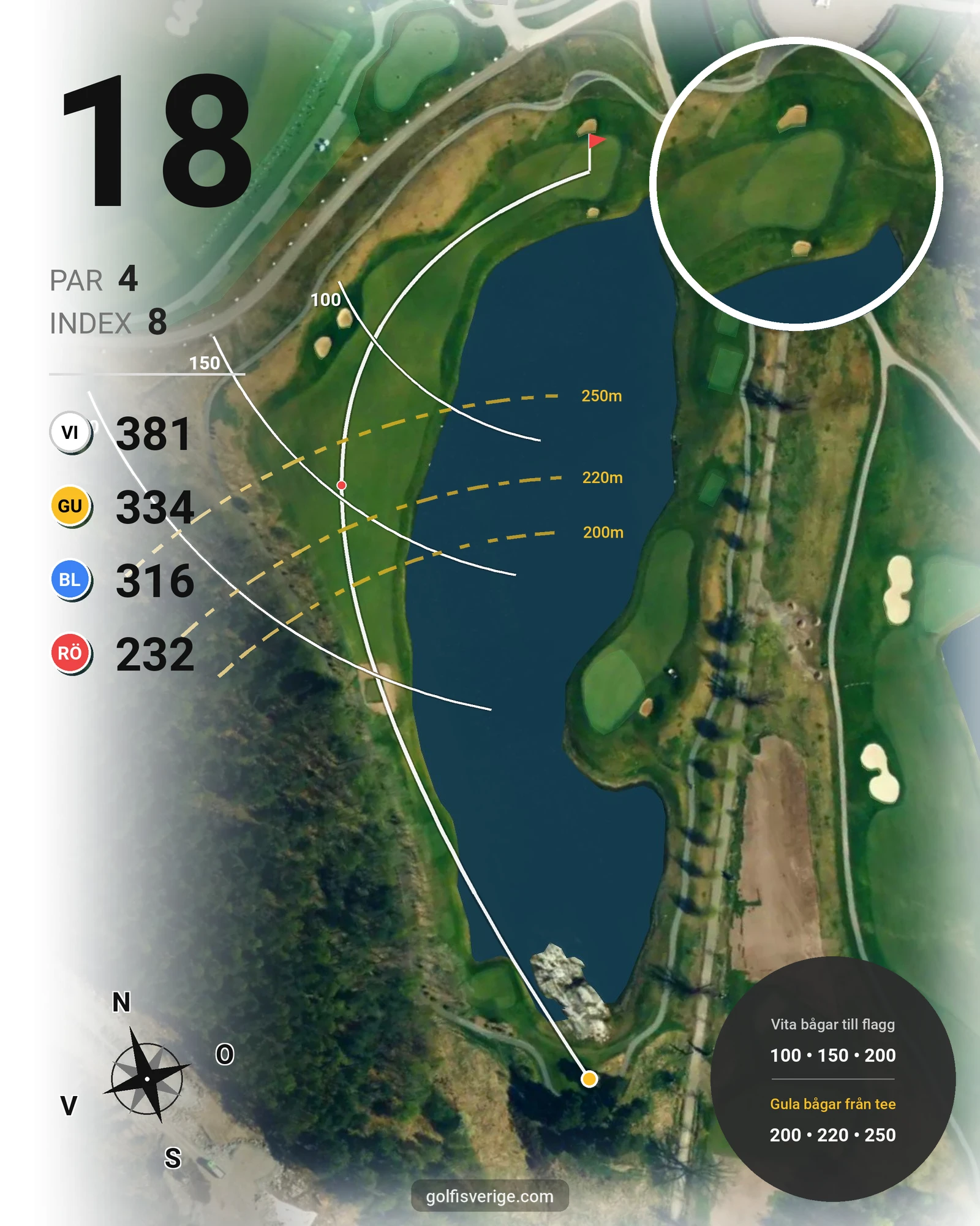 Banguide THE CASTLE COURSE på Bro Hof Slott Golf Club - Hål 18 karta