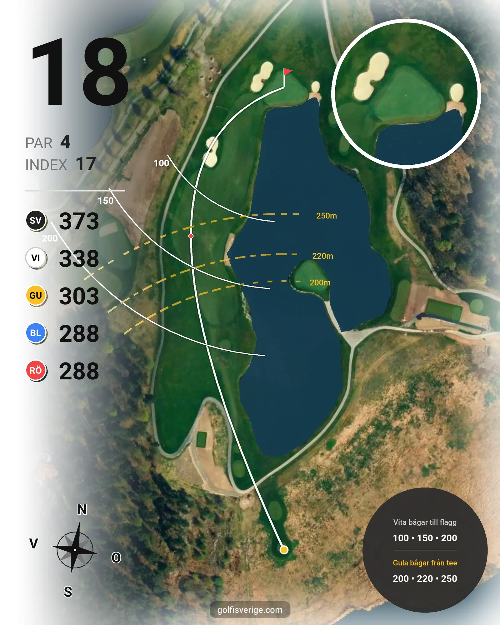 Banguide THE STADIUM COURSE på Bro Hof Slott Golf Club - Hål 18 karta