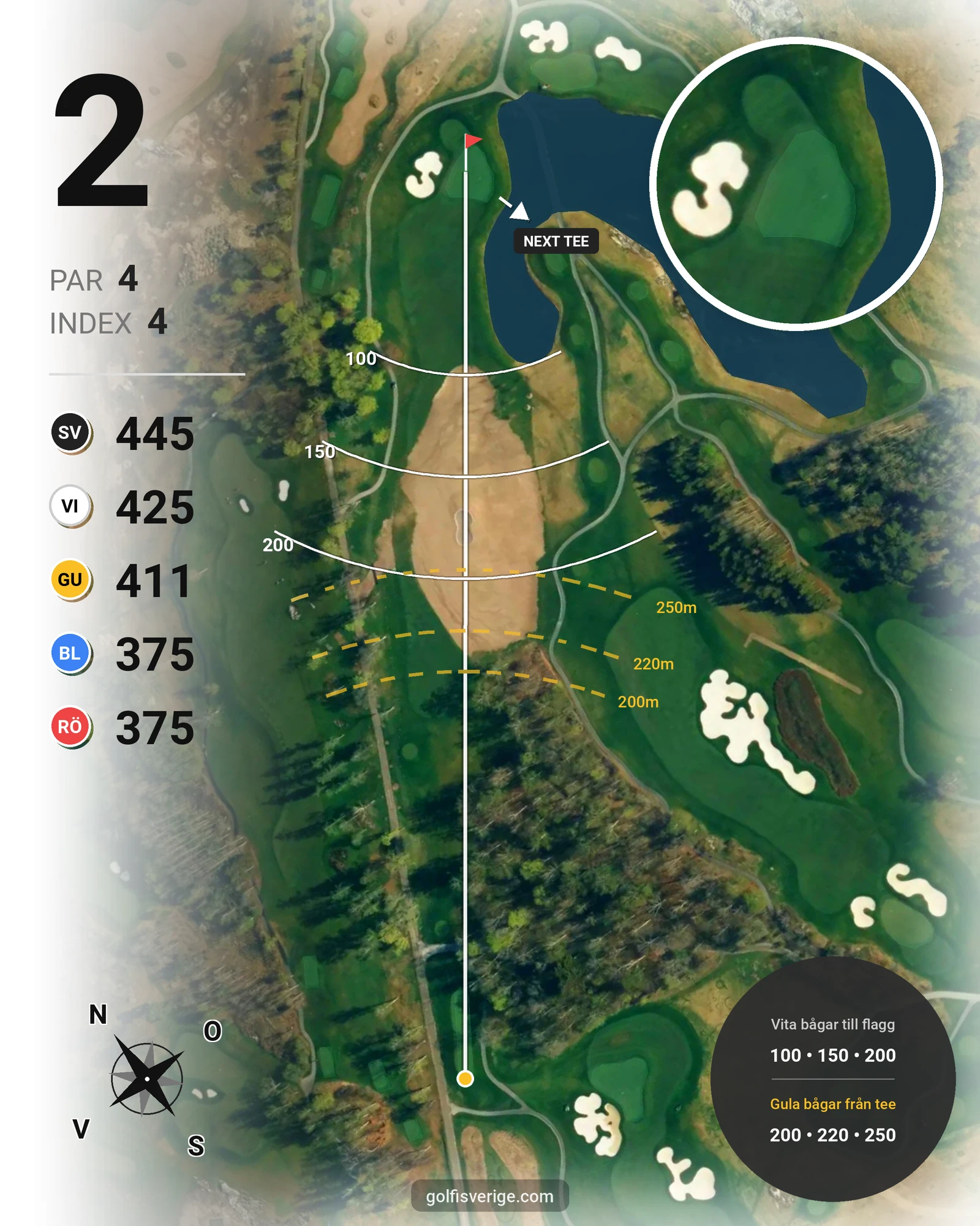 Banguide THE STADIUM COURSE på Bro Hof Slott Golf Club - Hål 2 karta