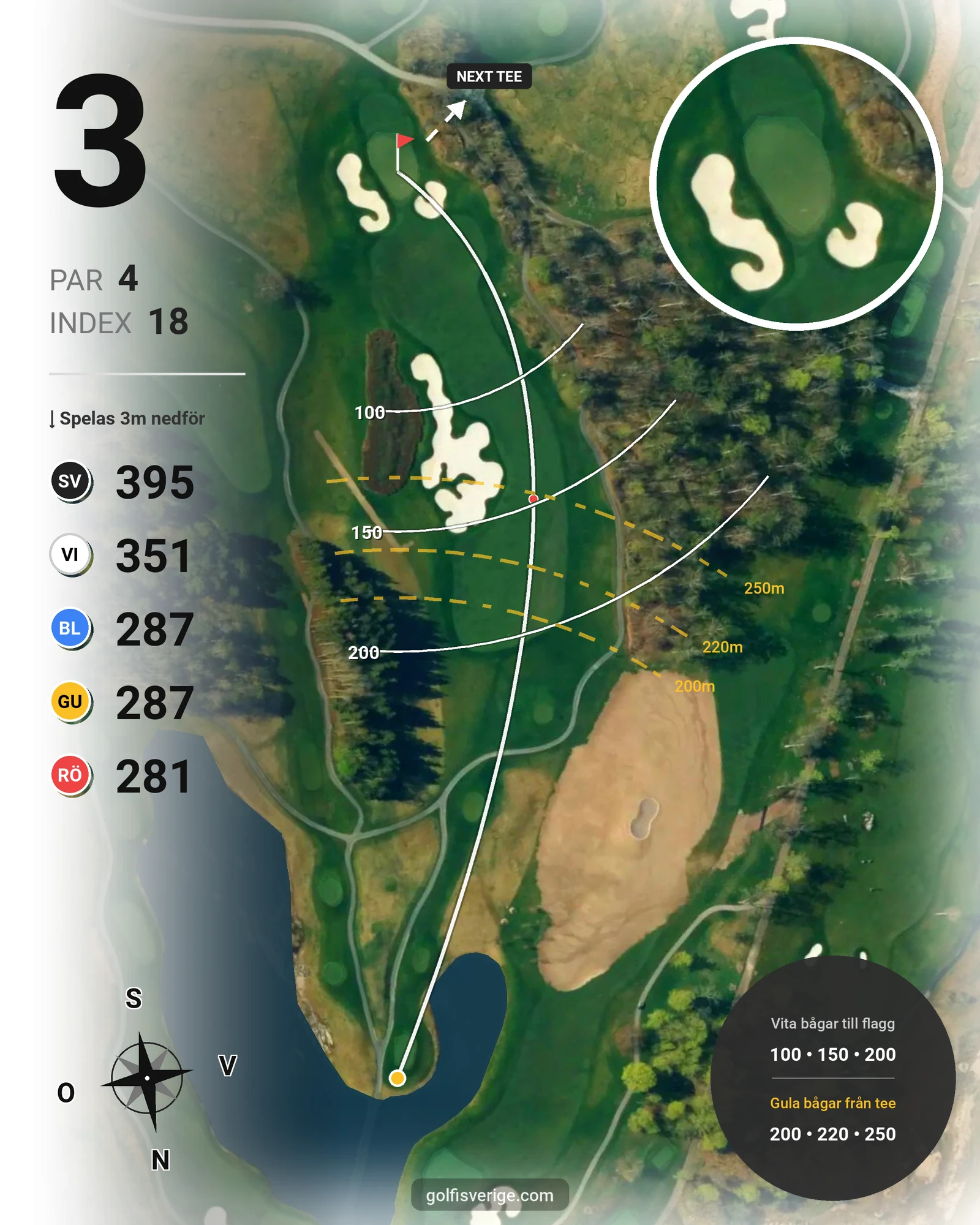 Banguide THE STADIUM COURSE på Bro Hof Slott Golf Club - Hål 3 karta