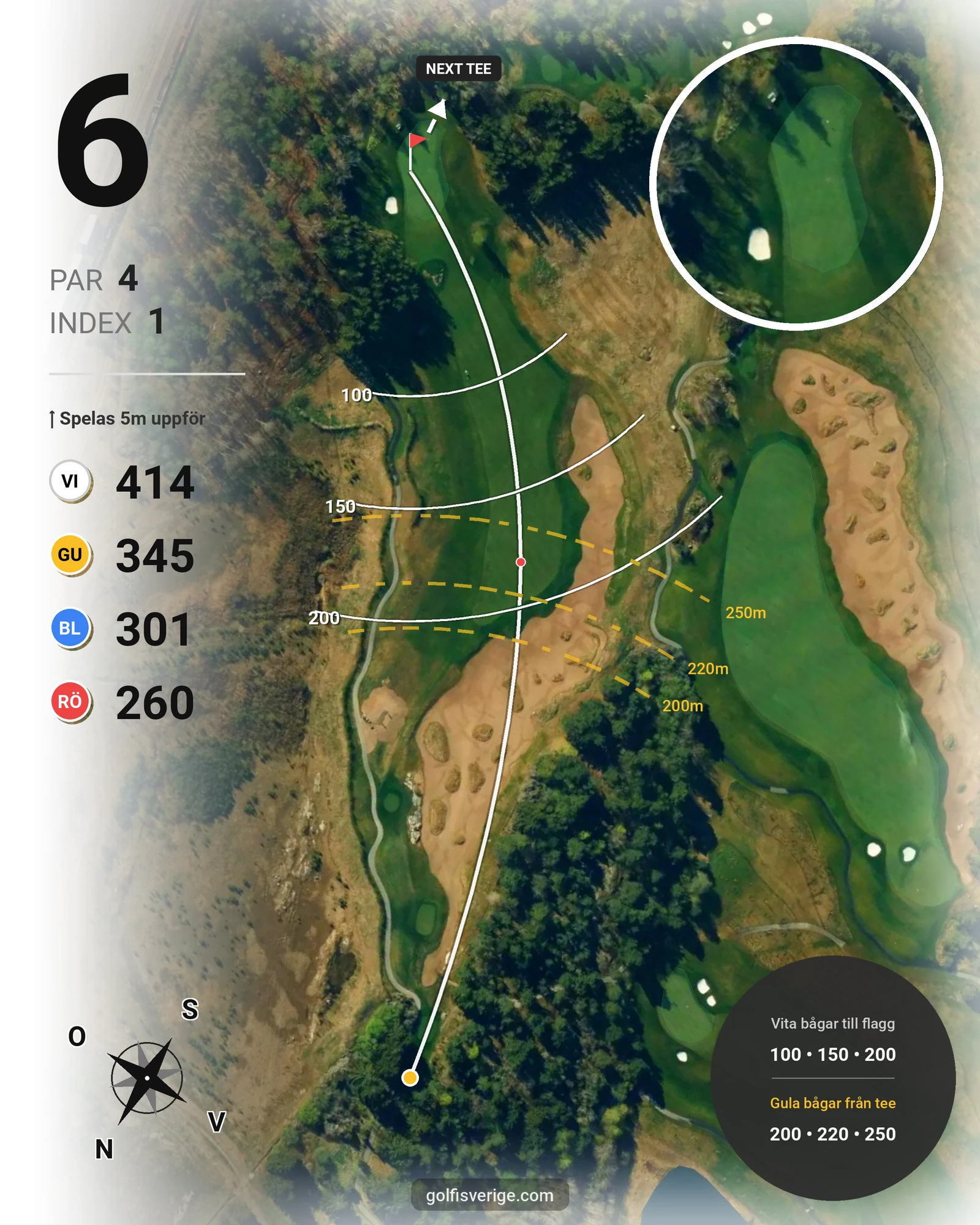 Banguide THE CASTLE COURSE på Bro Hof Slott Golf Club - Hål 6 karta