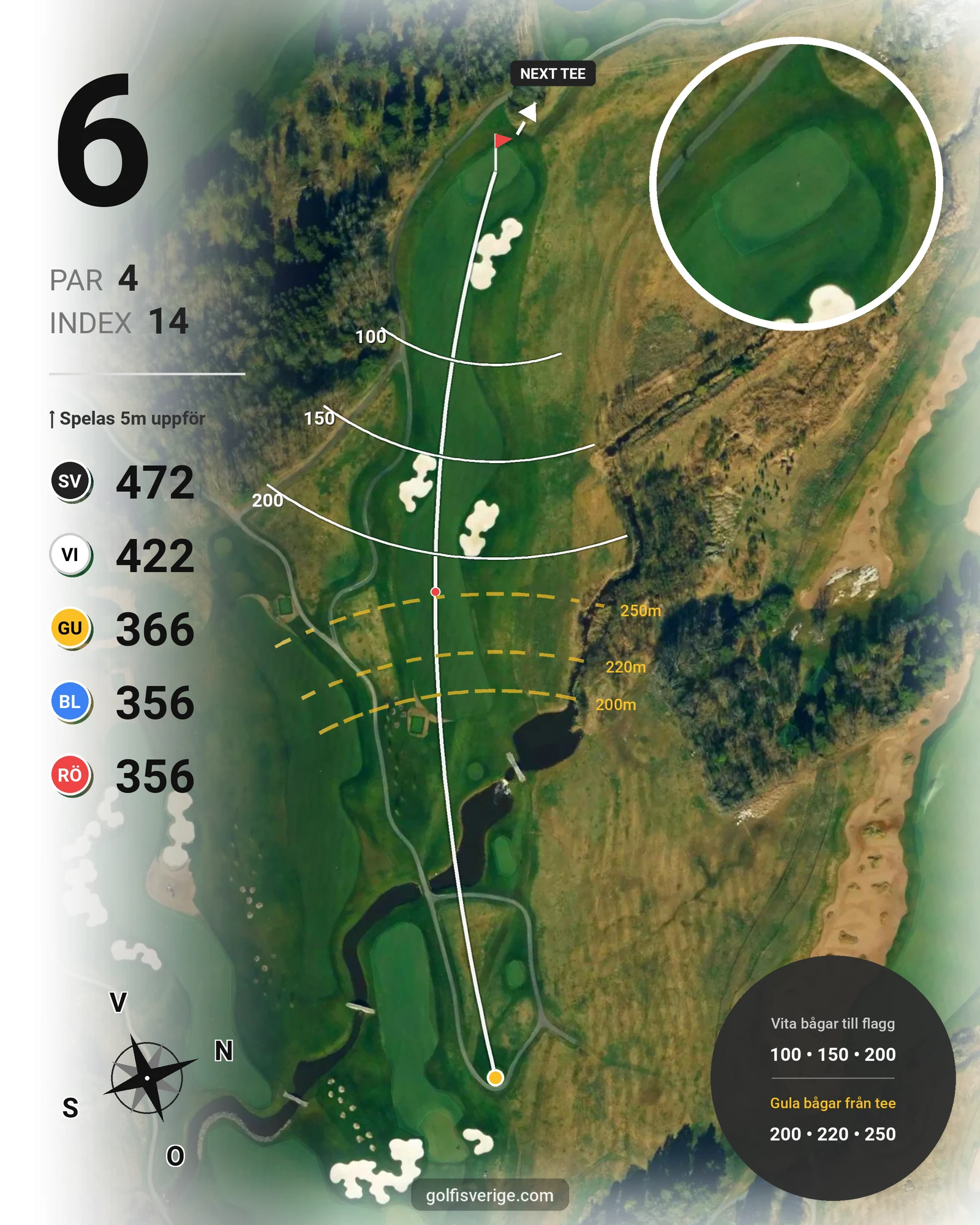 Banguide THE STADIUM COURSE på Bro Hof Slott Golf Club - Hål 6 karta